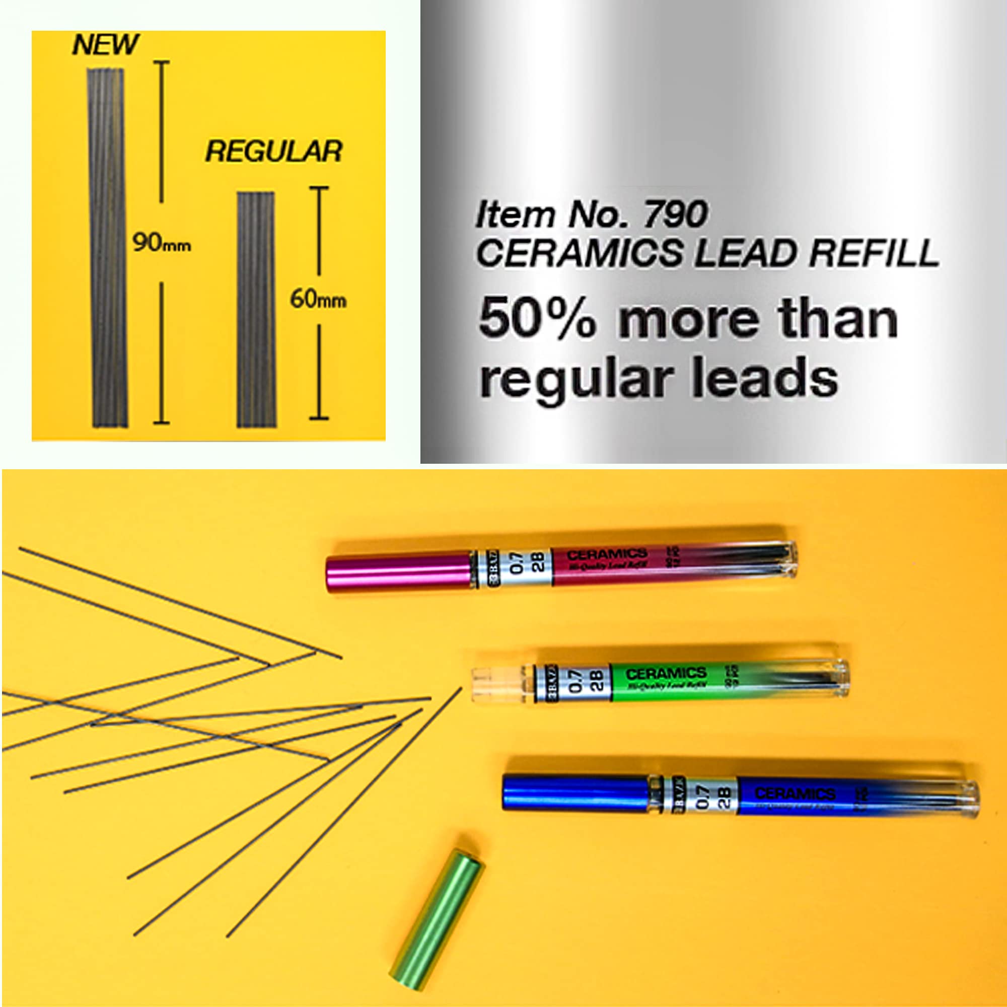BAZIC 0.7mm Ceramic Mechanical Pencil Refills - 3 Pack of Smooth Writing Leads for School, Office & Sketching - Break-Resistant Graphite for Precise Writing & Drawing