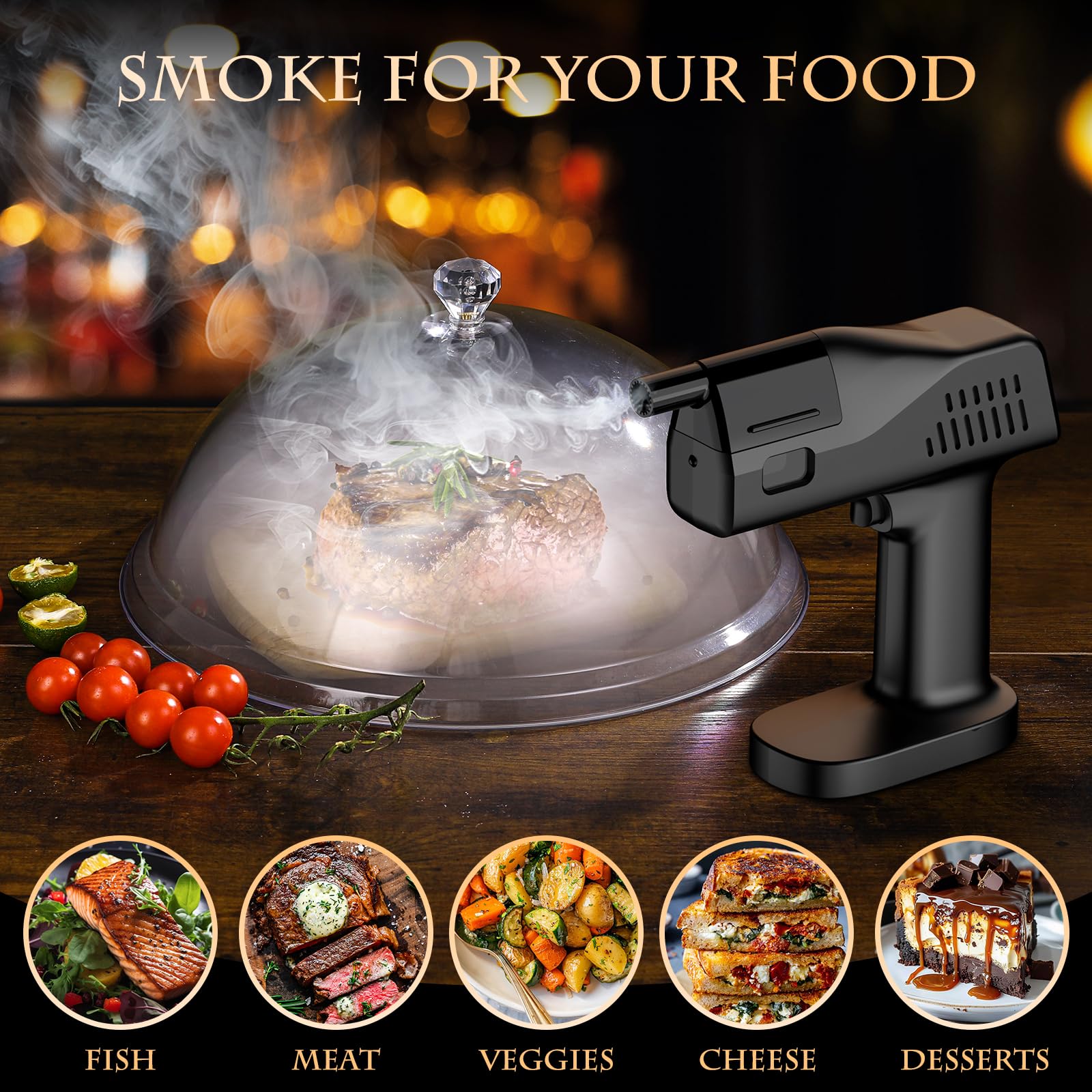Electric Cocktail Smoking Bubble Gun with 3 Flavor Oils & Edible Bubbles - Whiskey, Bourbon, Vodka Drink Smoker Kit - Perfect Bartender Tool & Unique Gift for Dads - Enhance Cocktail Parties & Home Bar Experience
