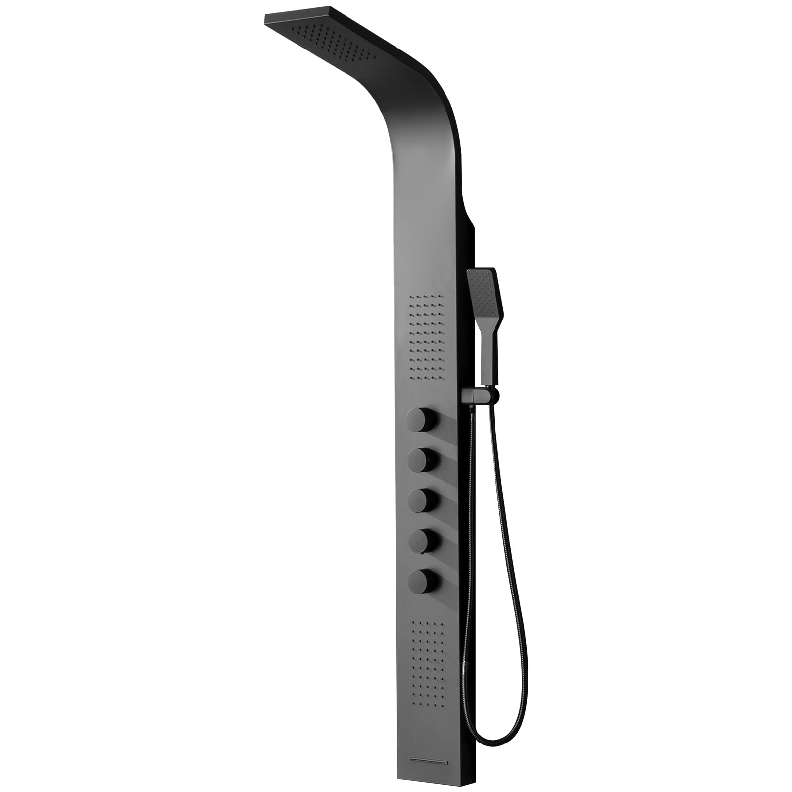 BWE Black Stainless Steel Shower Tower Panel System - Multi-Function Wall Mount Shower Column with Rainfall Shower Head & Handheld Wand for Luxurious Bathroom Experience | Perfect for Modern Home Spa & Master Bathroom Renovation