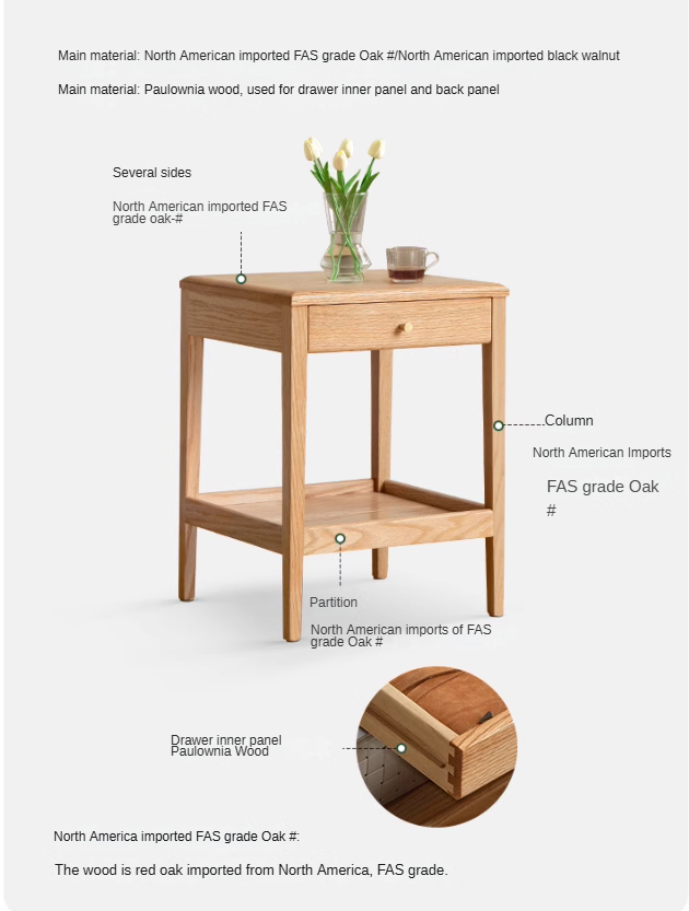 Solid Oak & Black Walnut Wood Nightstand - Modern Bedside Table with Drawer - Perfect for Bedroom, Living Room, or Office Use