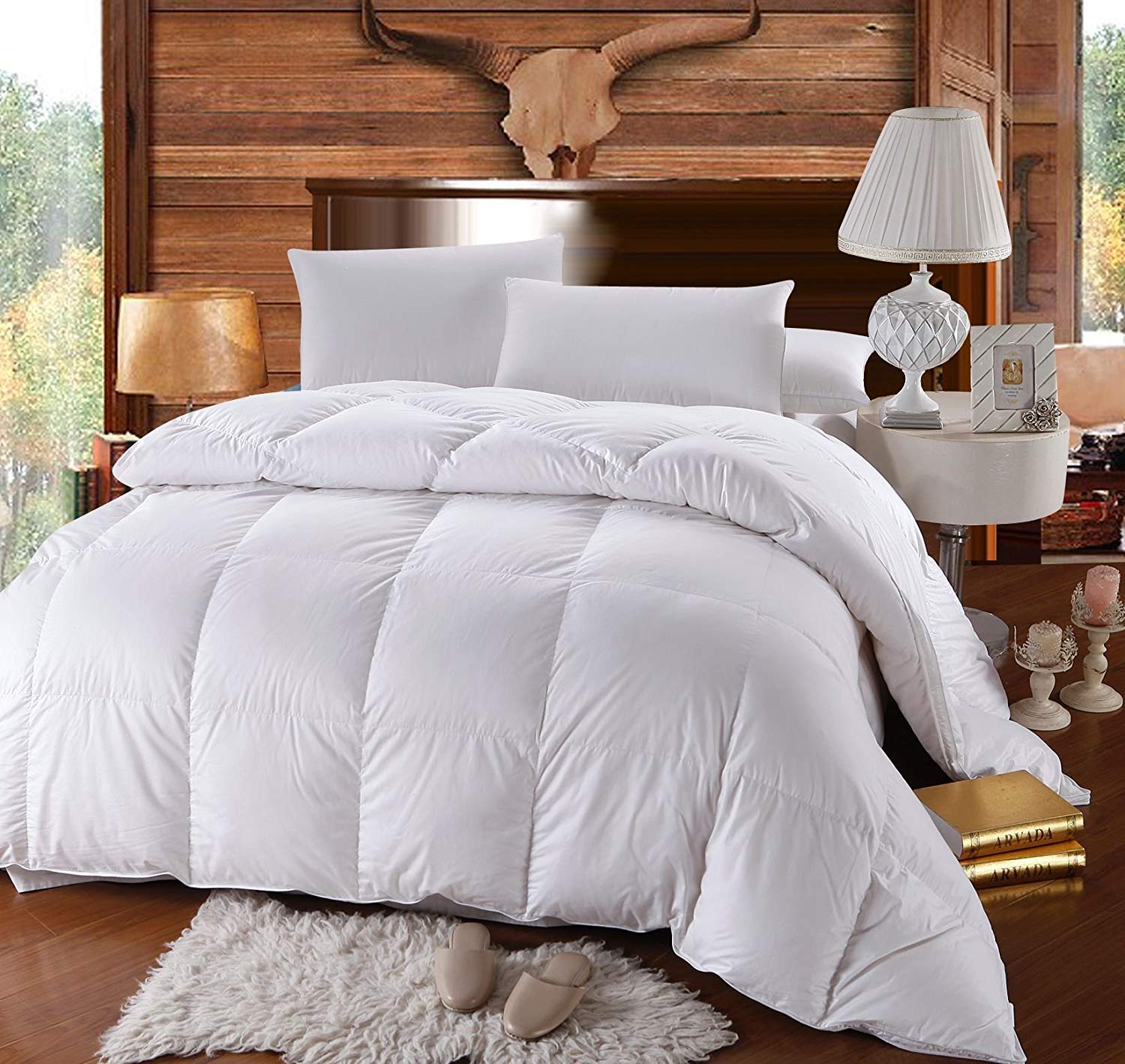 Premium 500-Thread-Count King Size Down Comforter - 750 Fill Power All-Season Duvet Insert with 100% Cotton Shell - Hypoallergenic White Bedding for Luxury Hotels & Cozy Home Decor