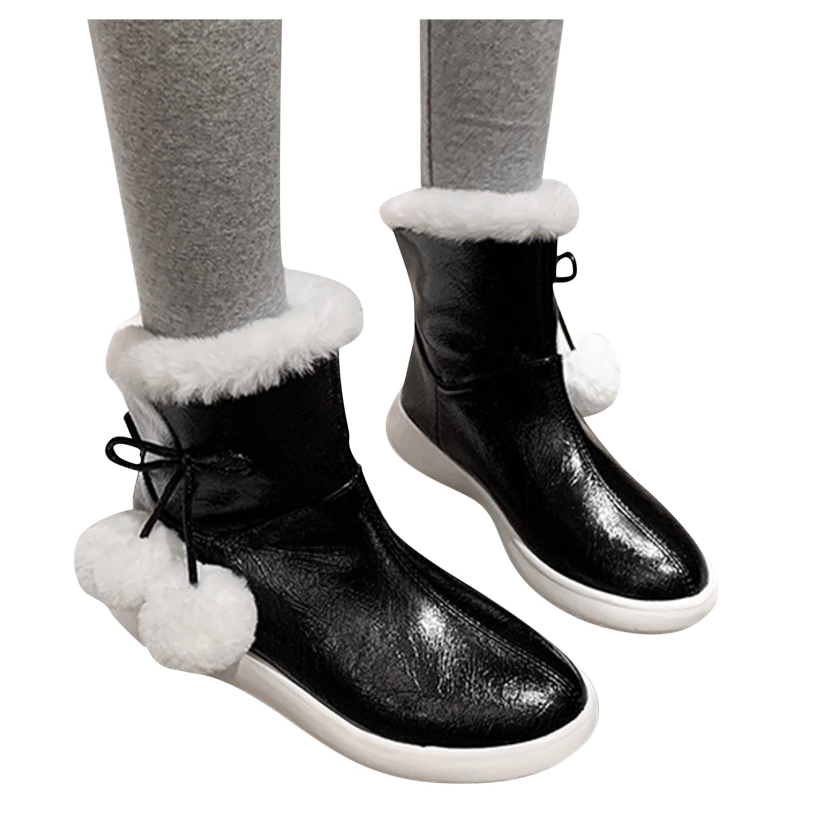 **Women's Waterproof Insulated Snow Boots - Non-Slip Winter Boots with Fur Ball, Cute Casual Mid-Calf Platform Boots for Hiking & Outdoor Activities**    *(Perfect for Snowy Days, Winter Hiking, Casual Wear & Cold Weather Adventures)*