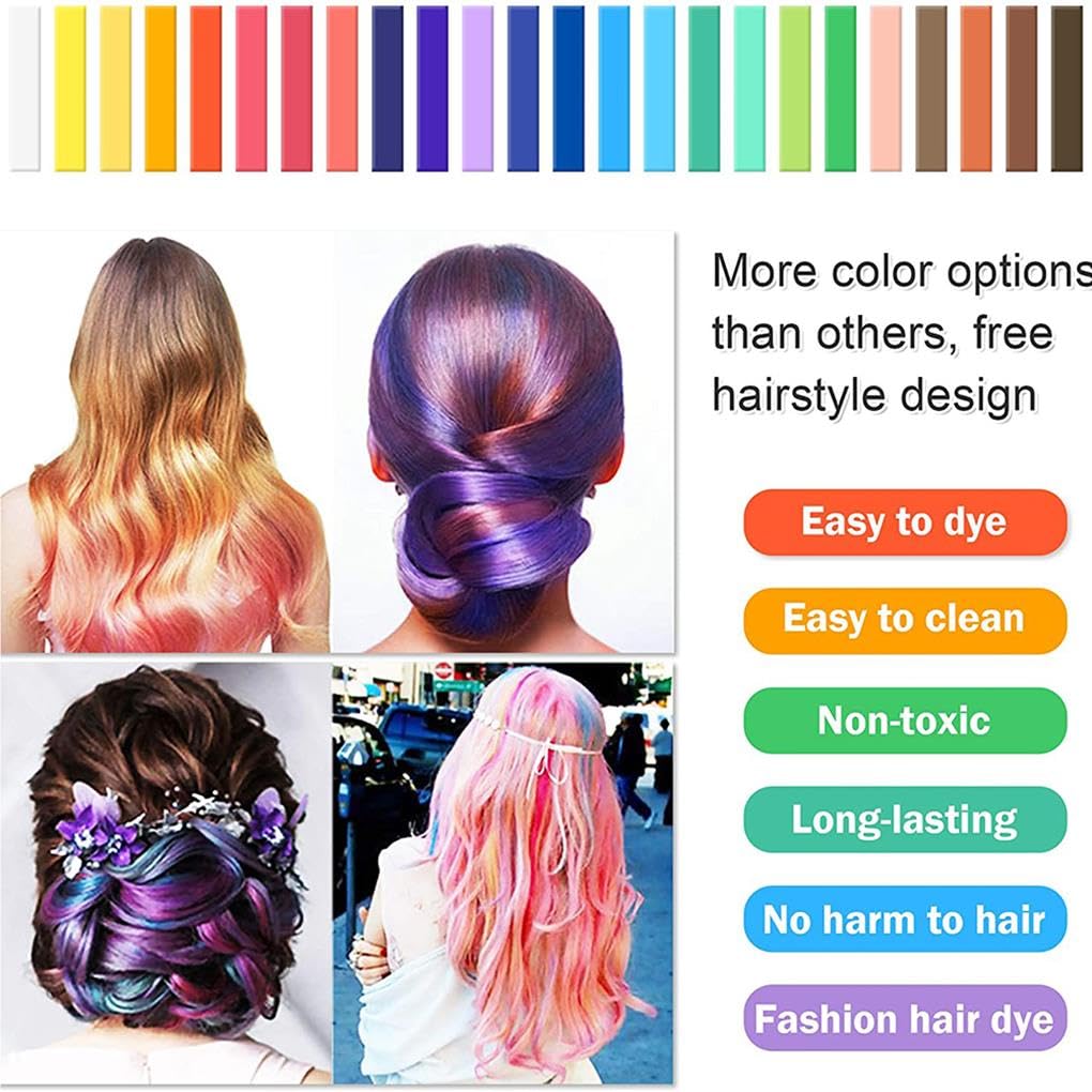 24 Colors Non-Toxic Temporary Hair Chalk Set - Soft Pastel Hair Dye for Women & Girls | Perfect for Parties, Festivals, Halloween & DIY Hair Styling