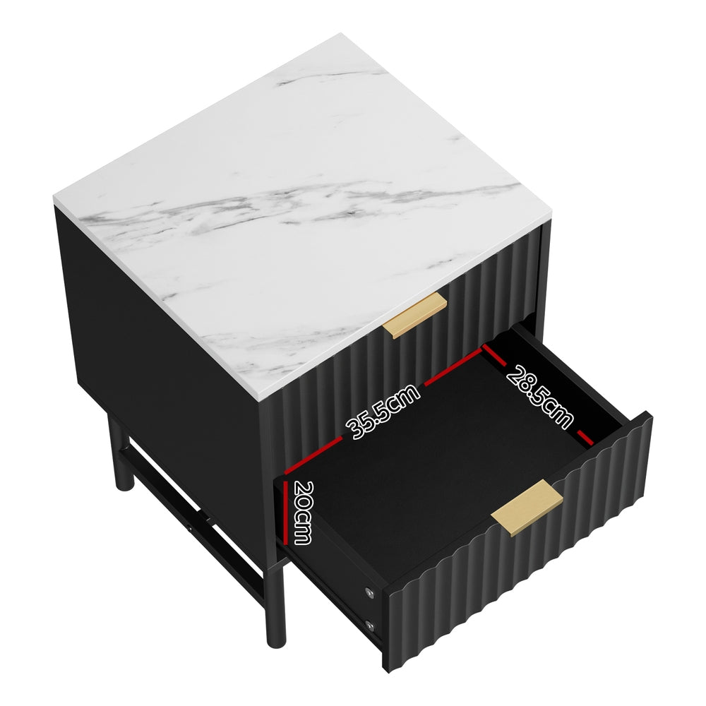 Premium Black Bedside Table with 2 Drawers - Nightstand with Storage for Bedroom, Living Room & Office - Modern Side Table for Small Spaces