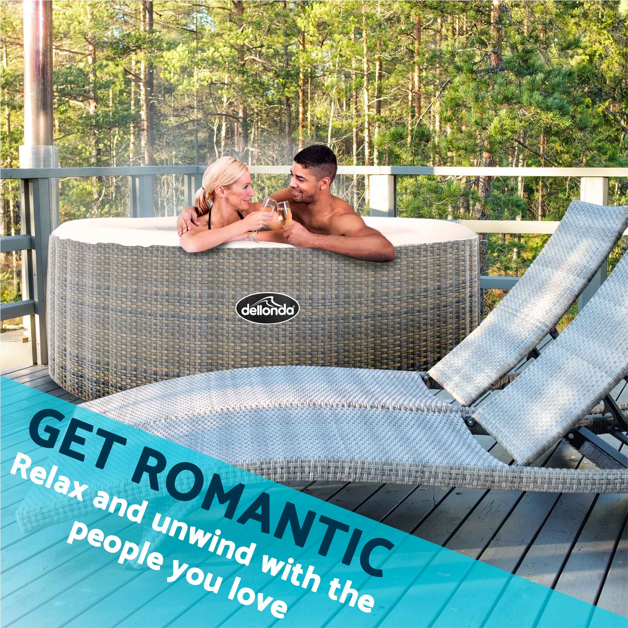 2-4 Person Inflatable Hot Tub Spa with Smart Pump - Rattan Design - DL90 Model - Perfect for Backyard Relaxation, Patio Parties & Outdoor Hydrotherapy