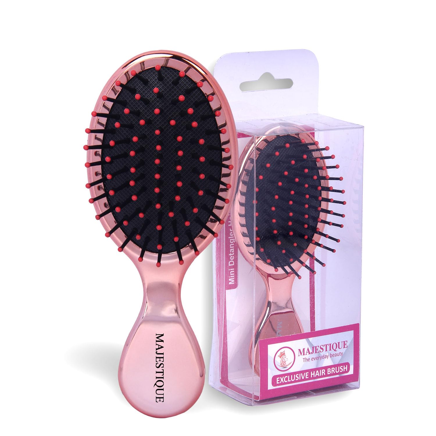 Majestique Mini Pocket Detangling Hair Brush - Soft Ball Tipped Nylon Pins, Handheld Massage Paddle Comb for Adults & Kids - All Hair Types - Travel Size Detangler (Multicolor) - Perfect for Home, Travel, Gym & On-the-Go Hair Care
