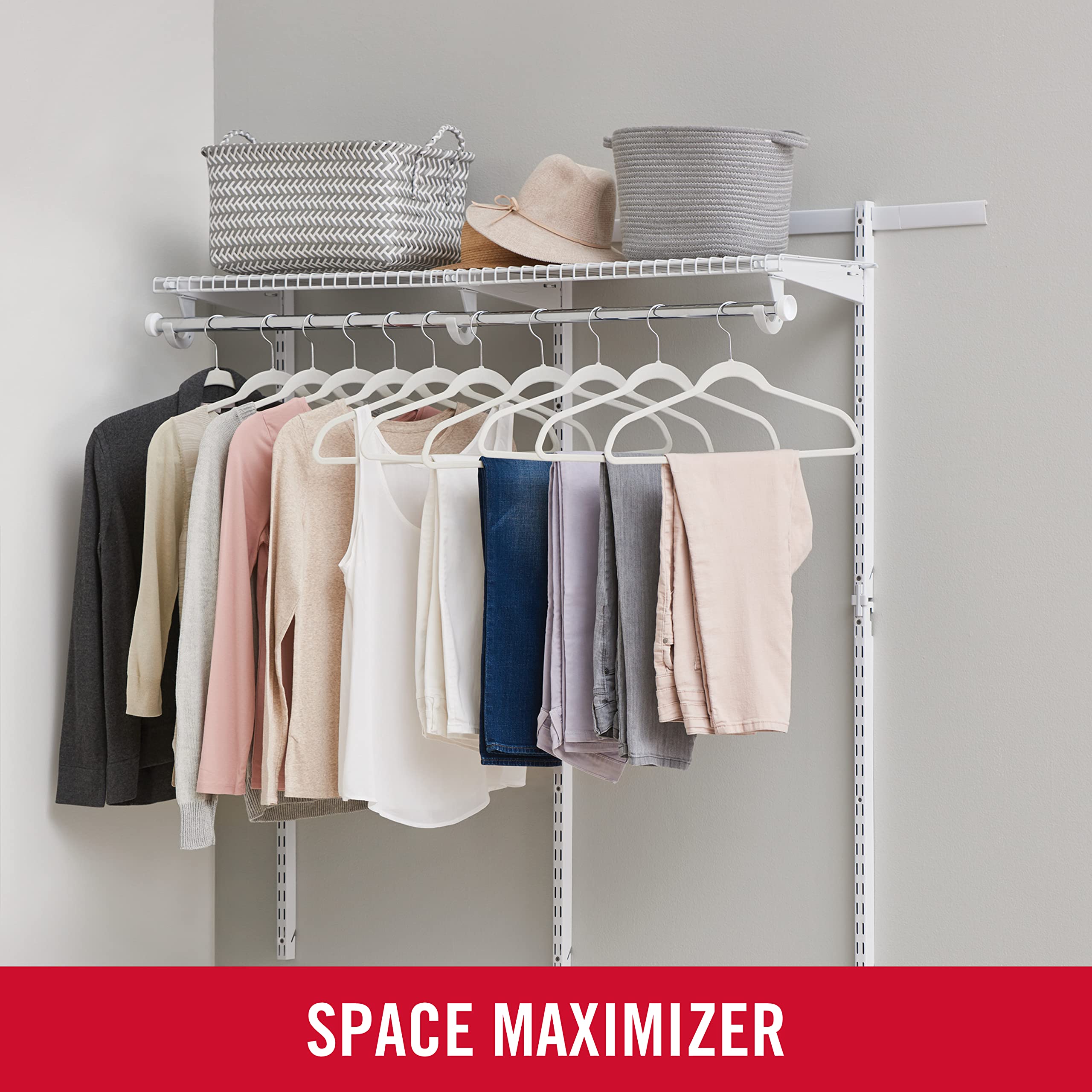 Rubbermaid Configurations Custom Closet Kit - 2-4 Ft Adjustable Metal Wire Shelving System in White | Expandable Storage Solution with Hardware Included | Perfect for Home Closet, Pantry, Laundry Room & Mudroom Organization