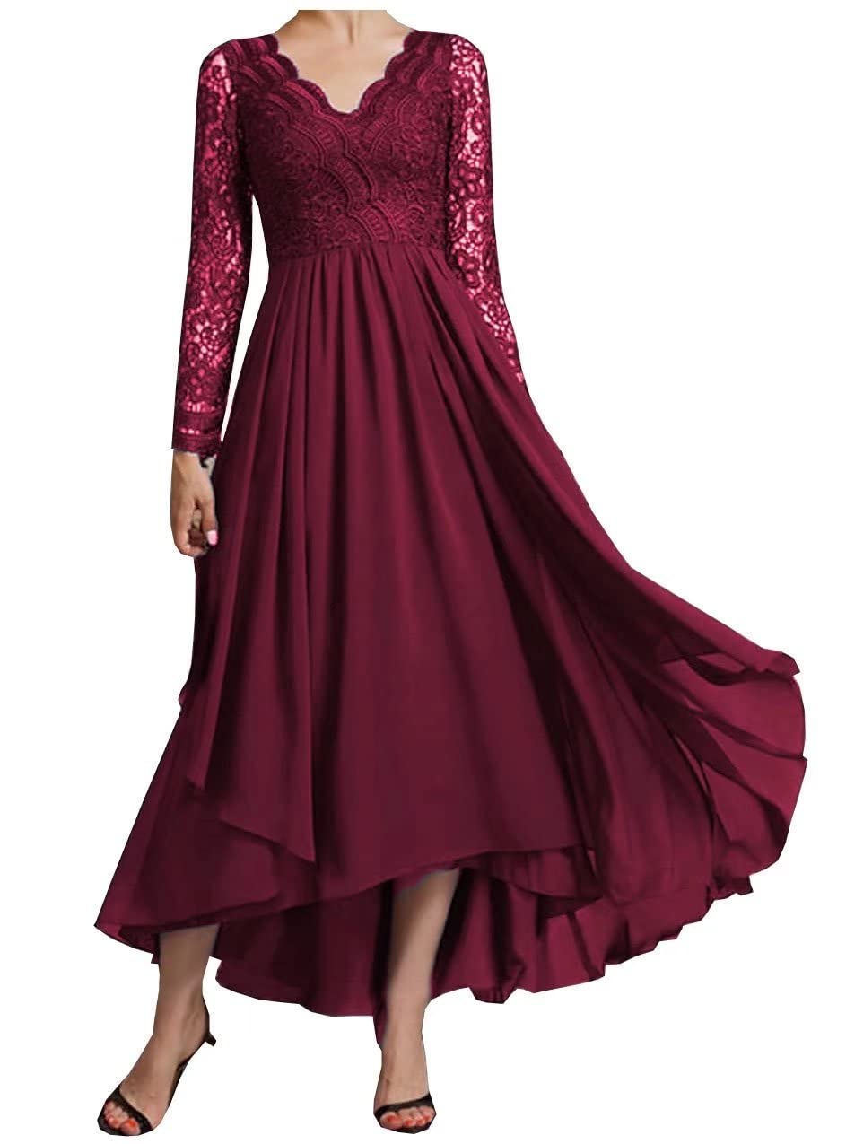 Elegant Tea Length Mother of The Bride Dresses for Wedding - Long Sleeves High Low Plus Size Mother of Groom Dresses | Perfect for Formal Weddings, Receptions & Special Occasions