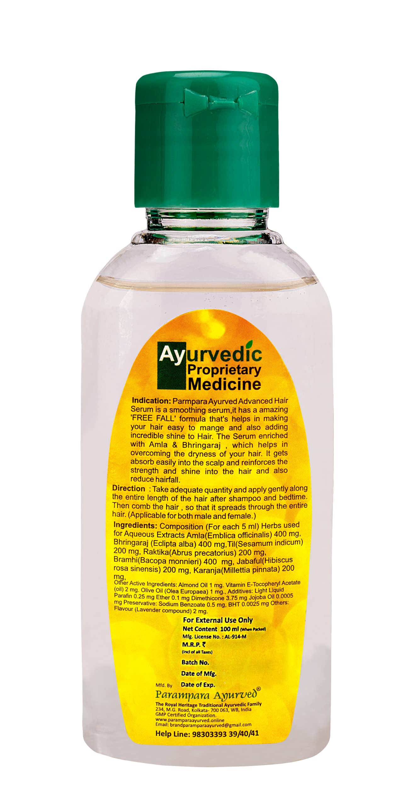 Parampara Ayurvedic Advanced Hair Serum with Hibiscus, Amla & Bhringaraj - Frizz Control for Smooth, Silky, Manageable Hair | Nourishing Lightweight Formula for Healthy Shiny Hair | 100ml Bottle | Perfect for Daily Hair Care & Styling