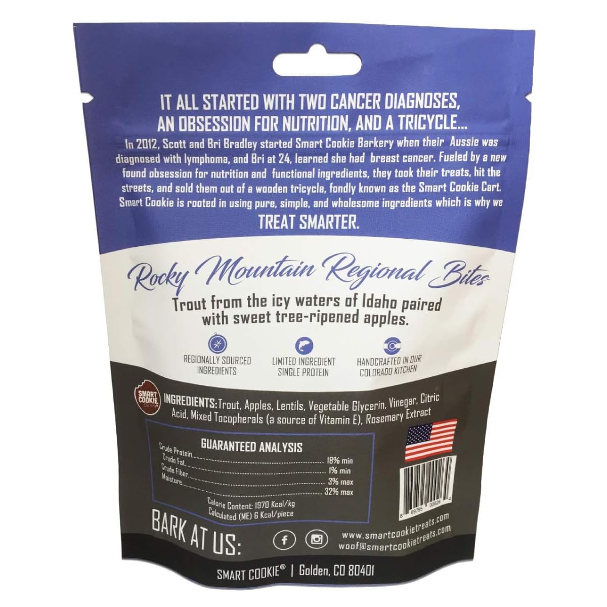 Smart Cookie All Natural Soft Dog Treats - Trout & Apple Flavor - Healthy Grain-Free Chewy Dog Snacks for Allergies & Sensitive Stomachs - Human-Grade USA Made - 5oz Bag - Perfect for Training Rewards & Digestive Health
