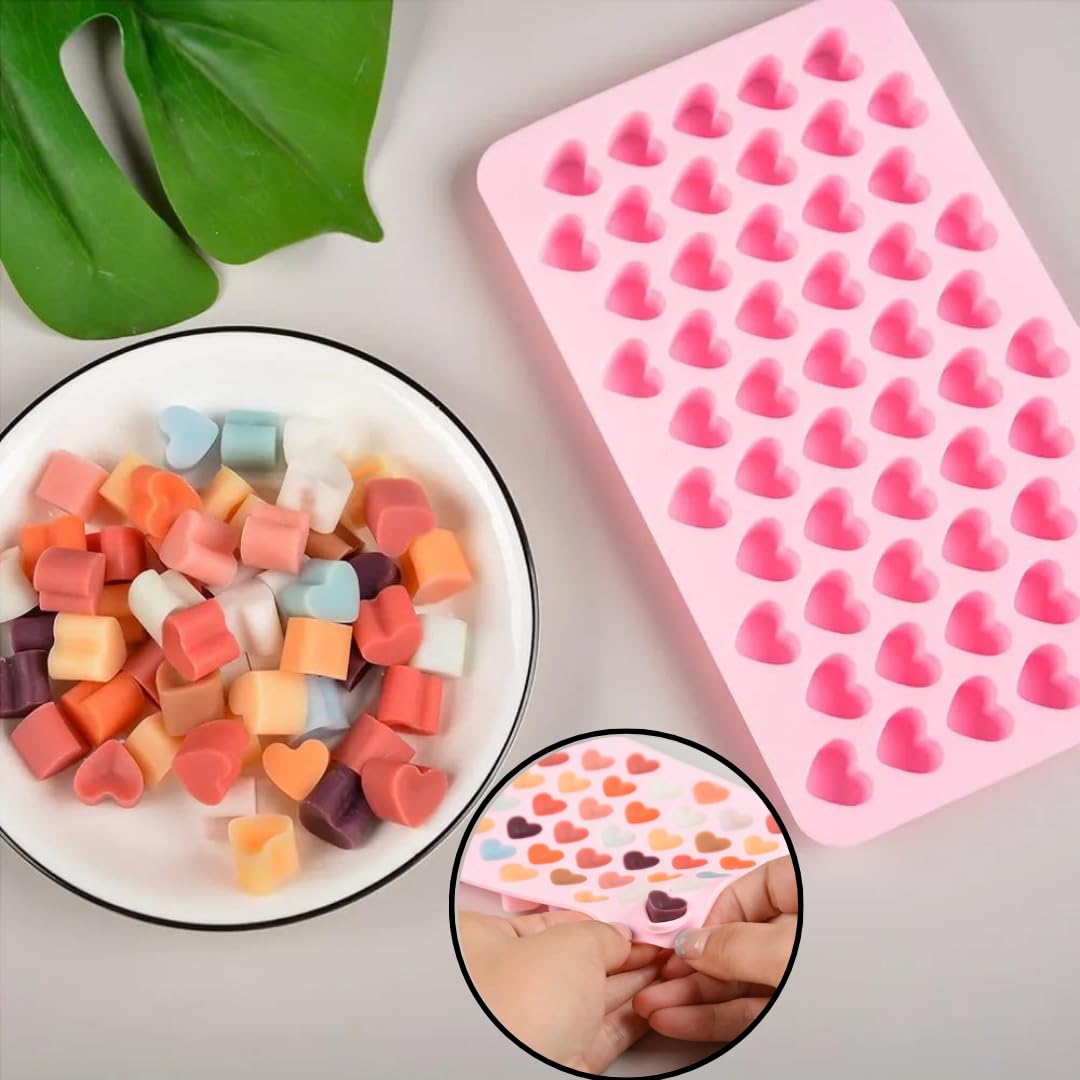 Skytail 55 Cavity Heart Silicone Mold with Dropper for Chocolate, Candy, Wax Melts - Perfect for DIY Treats, Candle Making, Ice Cubes & Aromatherapy Gifts | Valentine's Day, Wedding Favors, Party Decorations