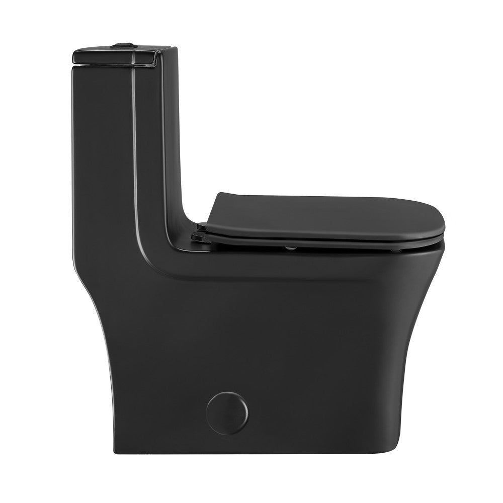 Concorde One Piece Square Toilet with Dual Flush Technology - Matte Black Finish, 1.1/1.6 GPF - Modern Bathroom Upgrade for Small Spaces & Water Efficiency