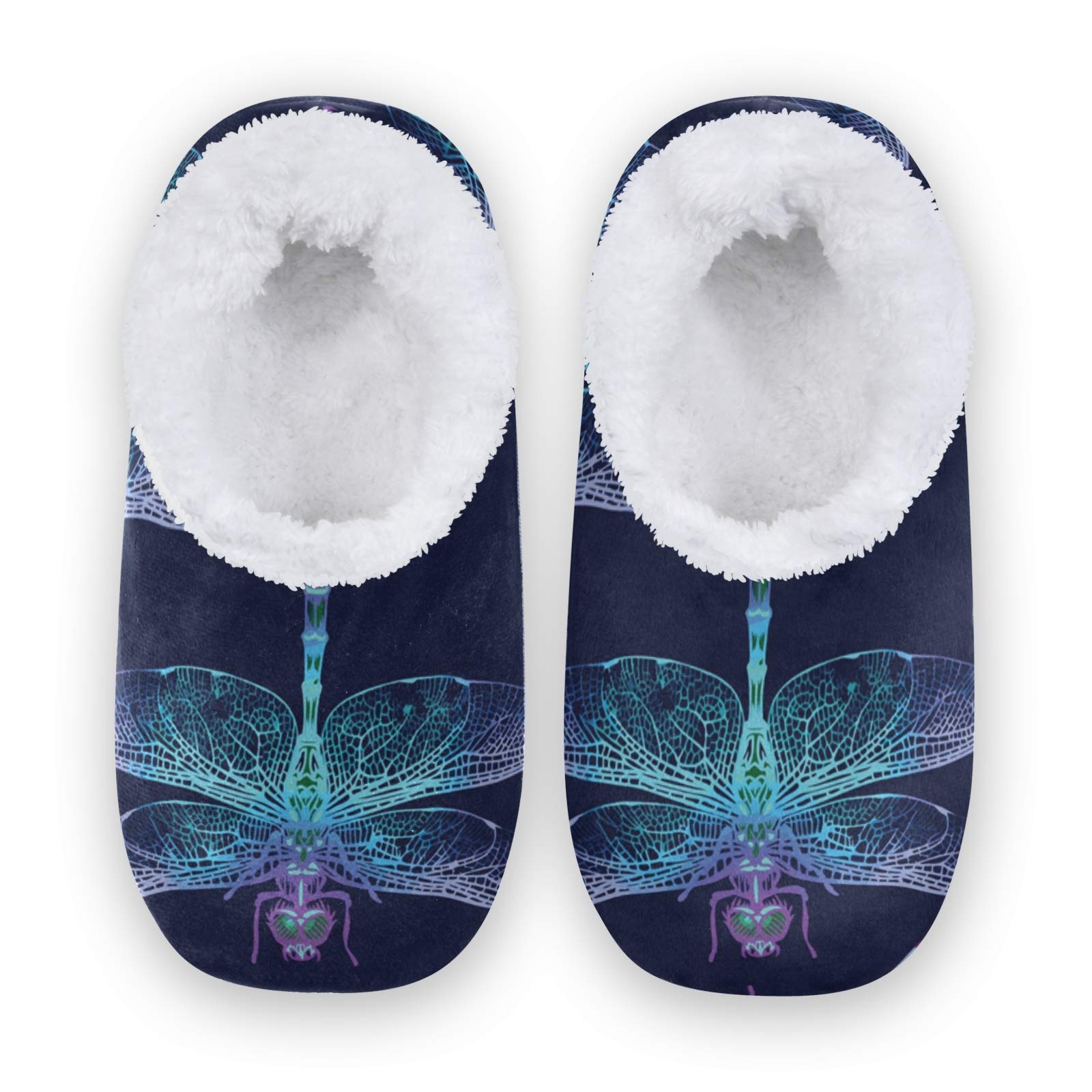 Dark Blue Dragonfly House Slippers for Women & Men - Ultra Soft Warm Indoor Bedroom Shoes for Home Comfort | Cozy Winter Lounging & Relaxation