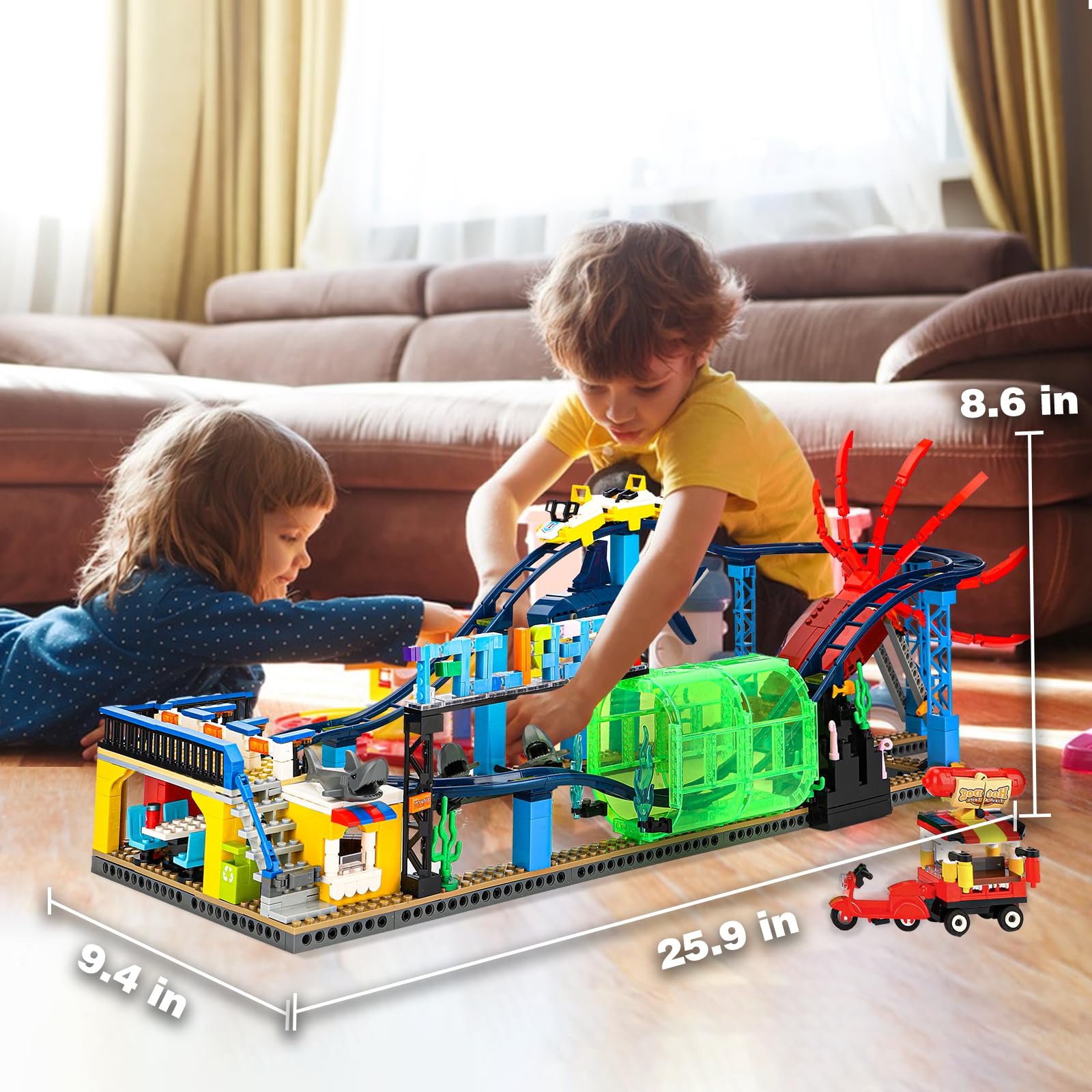 1308PCS Roller Coaster Building Blocks Set - Compatible with Lego for Boys & Girls Ages 8-14 | Friends Aquarium Theme with Sharks & Cuttlefish | STEM Educational Toy for Birthday Gifts & Creative Play
