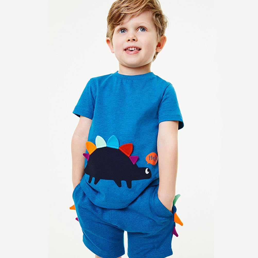 Dinosaur Baby Boy Outfits - 2 Piece Summer Set with Short Sleeve Top & Cute Shorts | Breathable Cotton Toddler Clothes for Newborn to 7 Years | Perfect for Playdates, Daycare & Outdoor Adventures