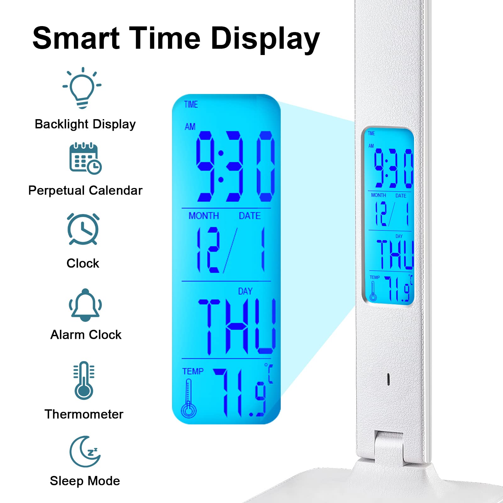 LAOPAO Wireless Charging Desk Lamp with USB Port & Digital Clock - Adjustable LED Table Lamp for Home Office, Study, College Dorm Room - Perfect for Night Reading, Working & Phone Charging