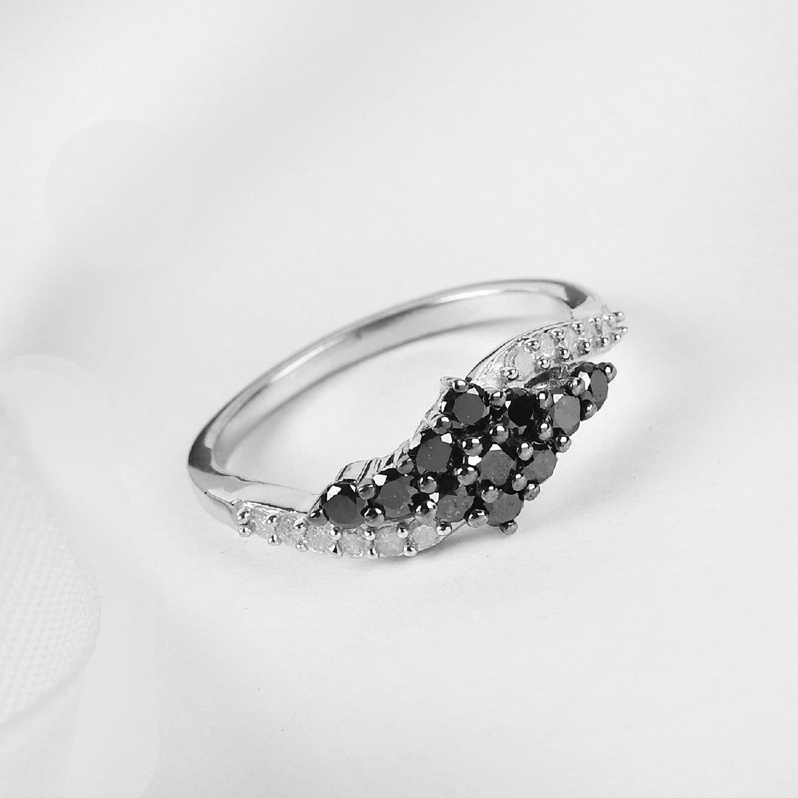 Dainty White Diamond & Black Onyx Stackable Ring Set for Women - Minimalist Sterling Silver Gold Plated Black Diamond Ring - Elegant Jewelry Gift for Her, Perfect for Stacking, Everyday Wear & Special Occasions