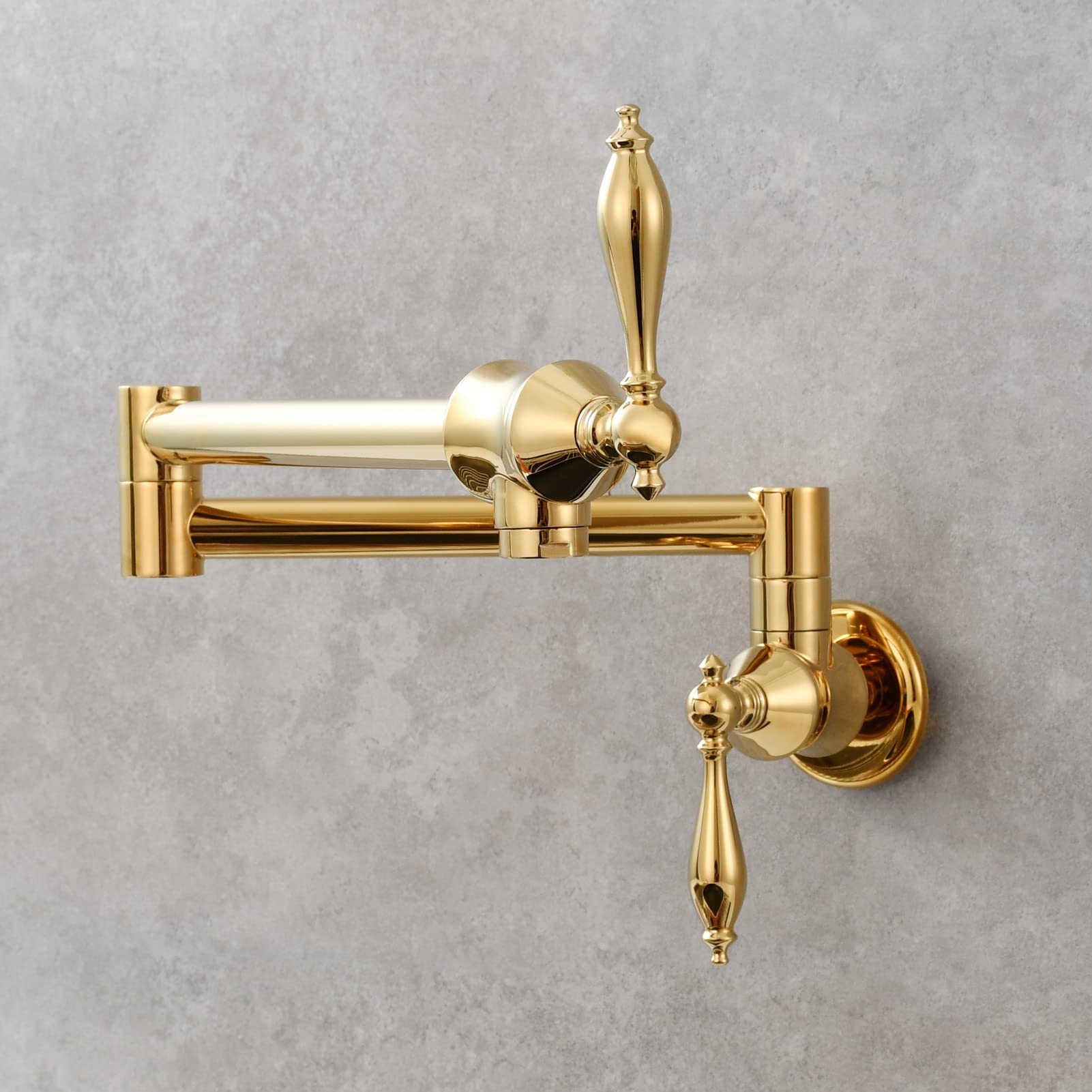 Commercial Brass Pot Filler Faucet Wall Mount - 1 Hole Sink Faucet in Titanium Gold (CT175J) - Perfect for Restaurant Kitchen, Home Chef & High-Traffic Cooking Areas