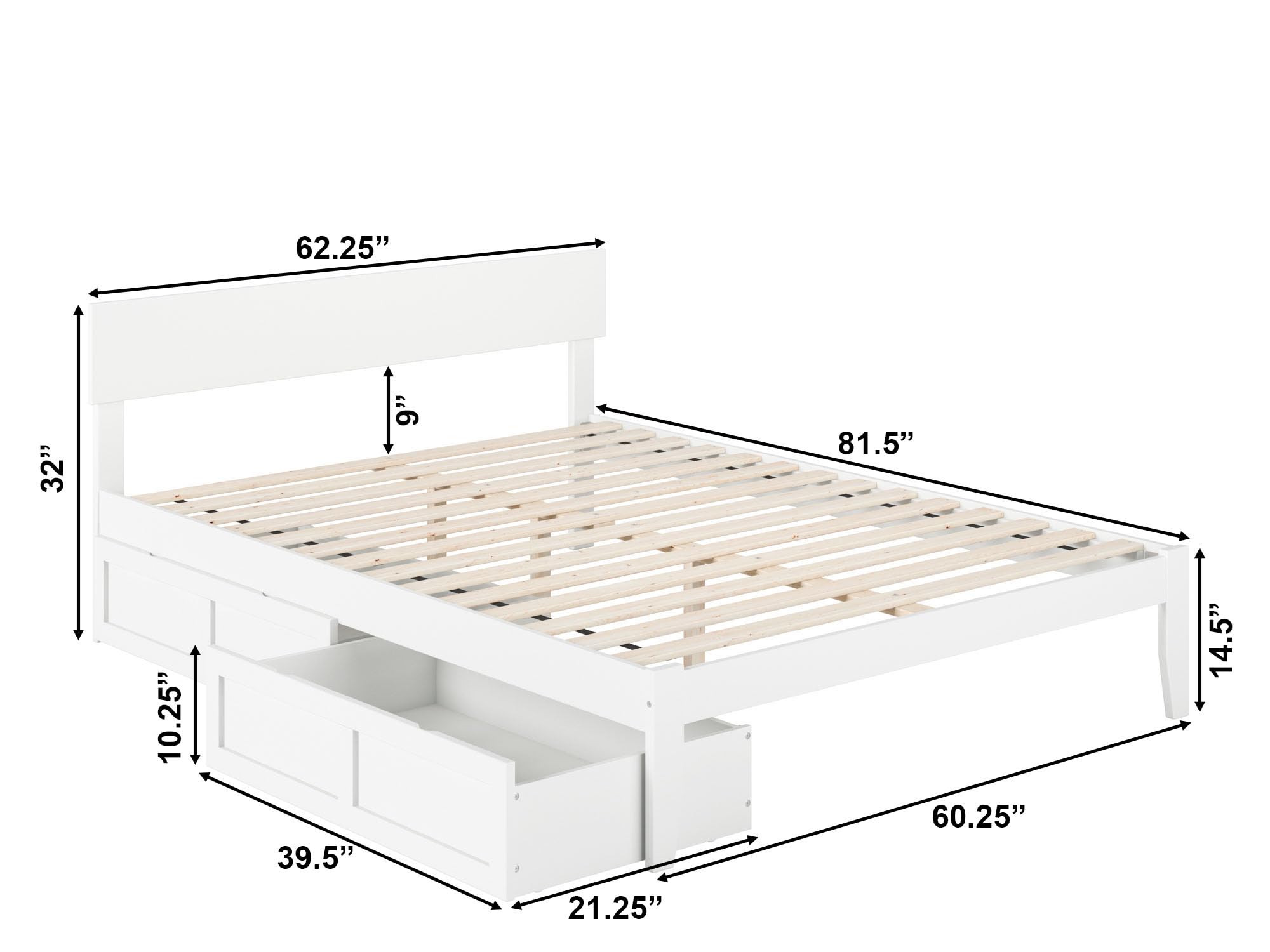 AFI Boston Queen Size Bed Frame with Underbed Storage Drawers in White - Perfect for Small Bedrooms & Guest Rooms
