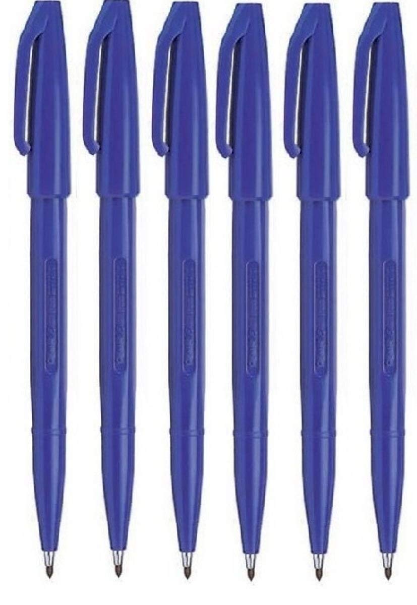 Pentel S520 Blue Fiber Tip Sign Pen - 2mm Fine Point Marker, 1mm Line Width (6-Pack) - Perfect for Art, Calligraphy, Note Taking & Office Use