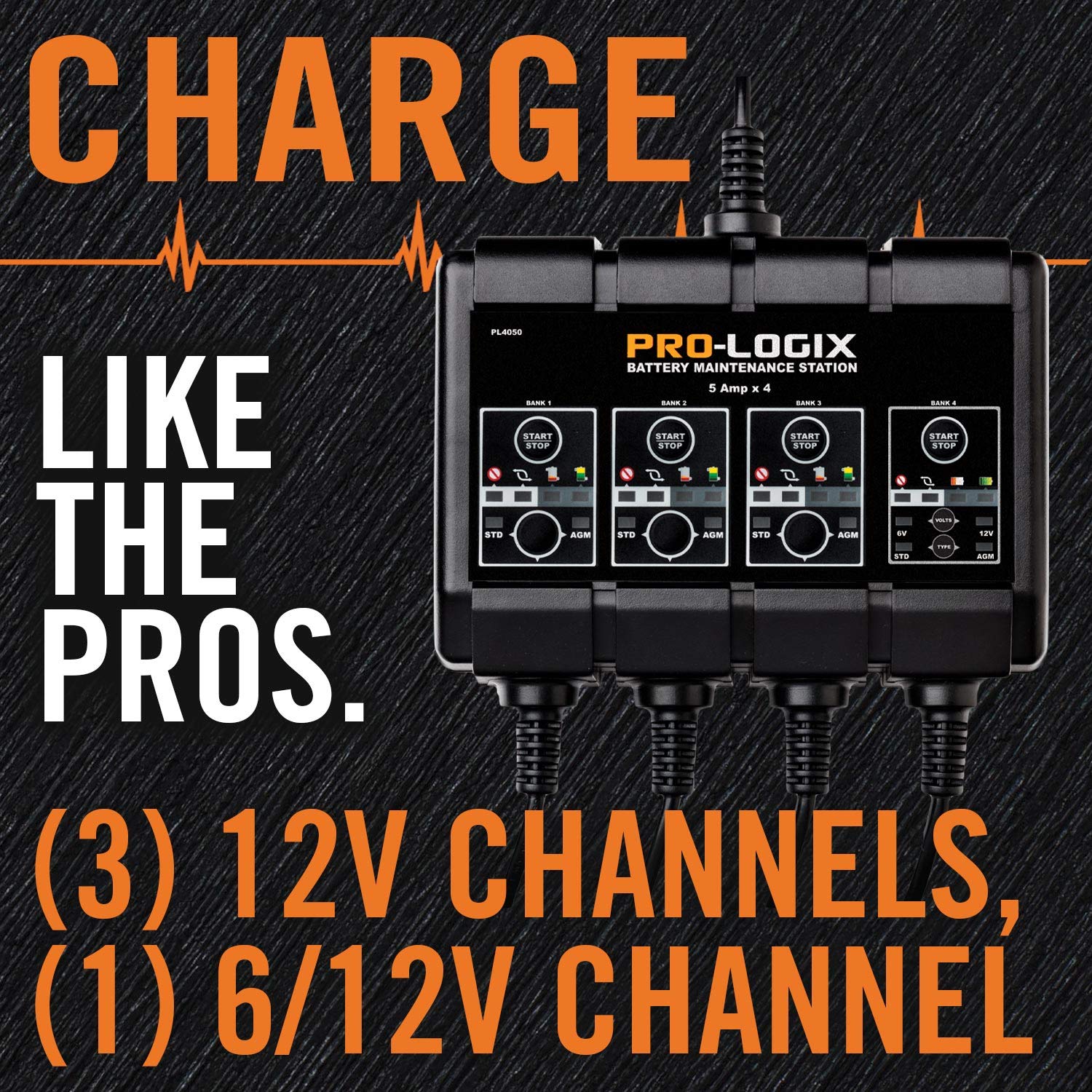 Clore Automotive PL4050 Pro-Logix 4-Bank 20-Amp Smart Battery Charger - 6V/12V Fully Automatic Charger, Maintainer & Desulfator with Temperature Compensation - Ideal for Cars, Trucks, Motorcycles, Boats & RV Batteries