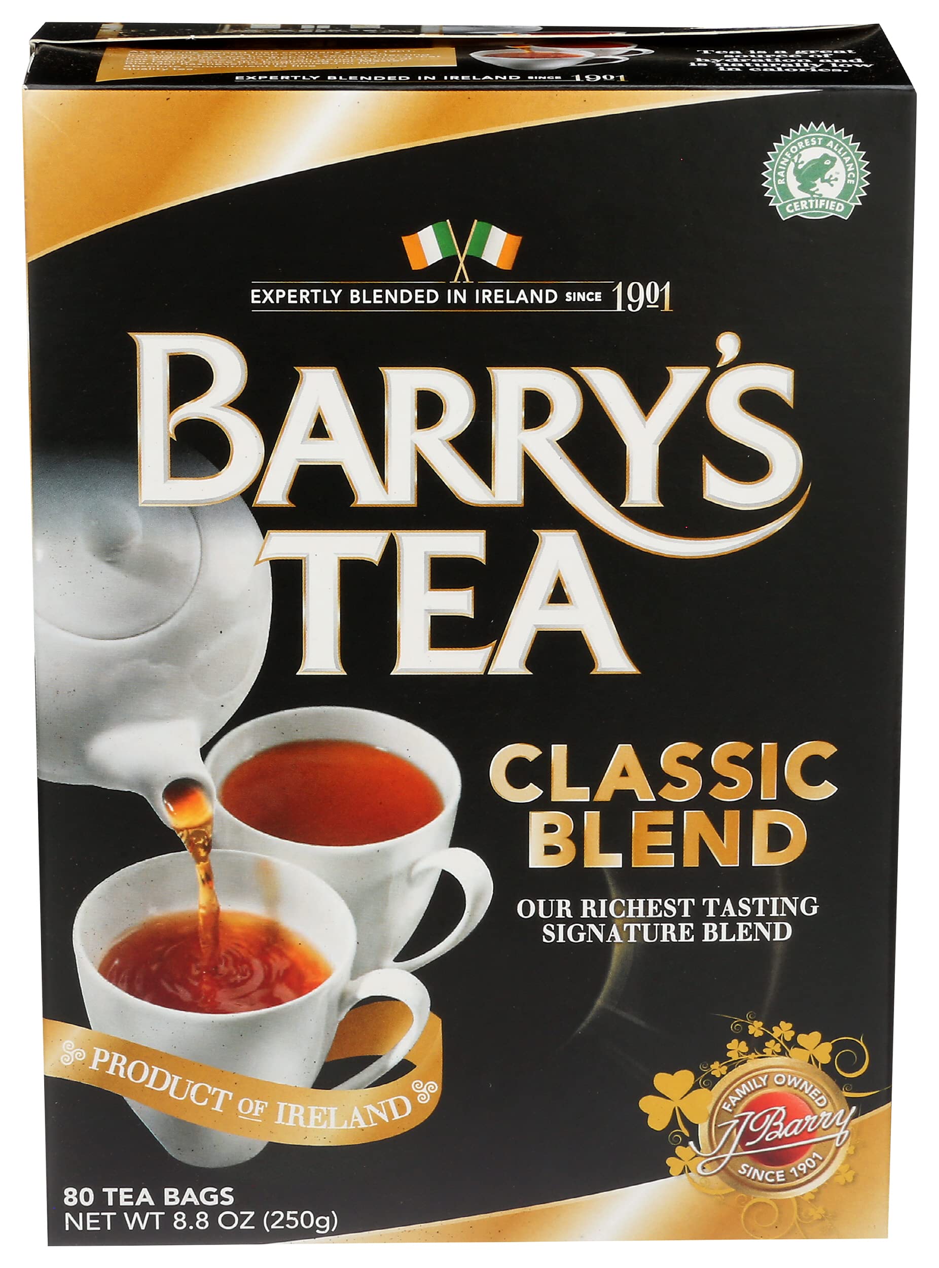 Barry's Classic Blend Tea Bags - 80 Count (8.8 Oz) | Premium Irish Black Tea for Morning Boost & Afternoon Relaxation | Perfect for Home, Office or Travel Use