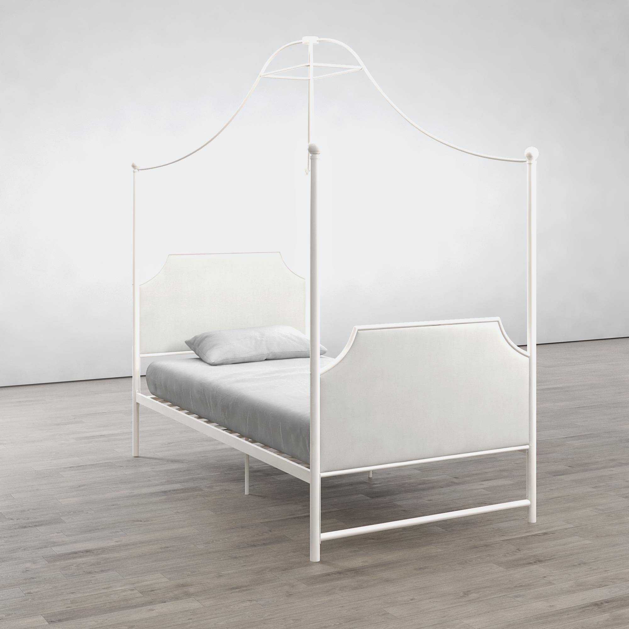 Little Seeds Monarch Hill Clementine Twin Size Canopy Bed Frame in White - Perfect for Kids' Bedrooms, Princess-Themed Decor & Cozy Sleepovers