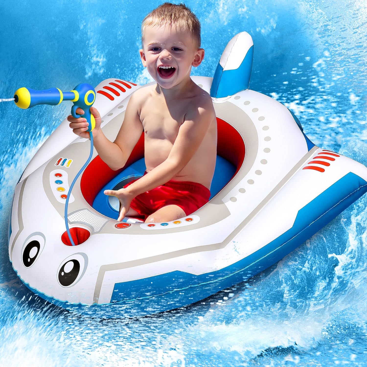 **HopeRock Inflatable Airplane Pool Float for Kids Ages 3-12 - Fun Ride-On Pool Toy with Water Gun for Boys & Girls - Best Outdoor Summer Water Play Toy for Backyard, Beach & Pool Parties**