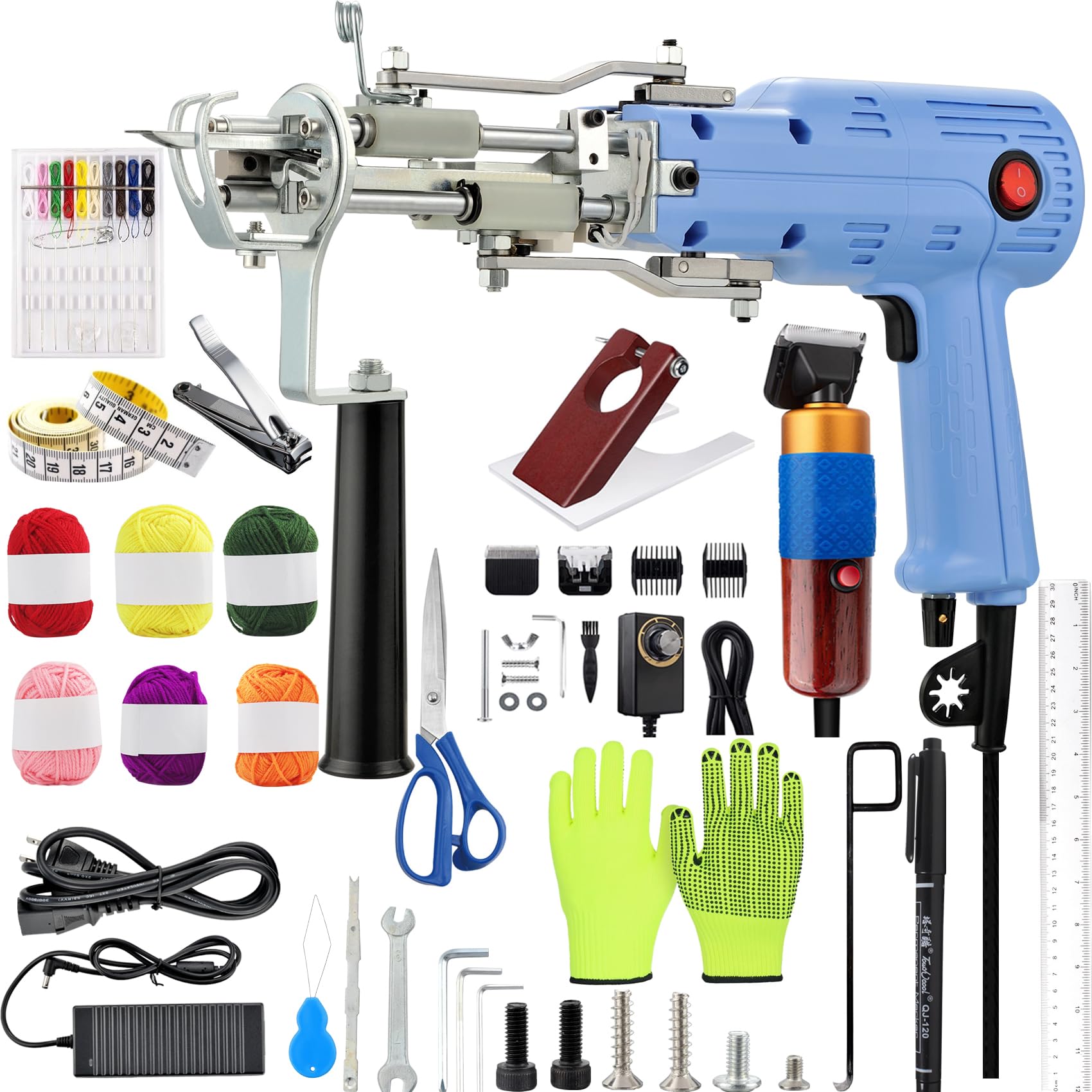 Complete Tufting Kit for Beginners - Rug Making Gun with Carpet Trimmer, 6-Color Yarn Rolls & Backing Cloth - DIY Handmade Rug Starter Set for Home Decor, Wall Art & Floor Mats