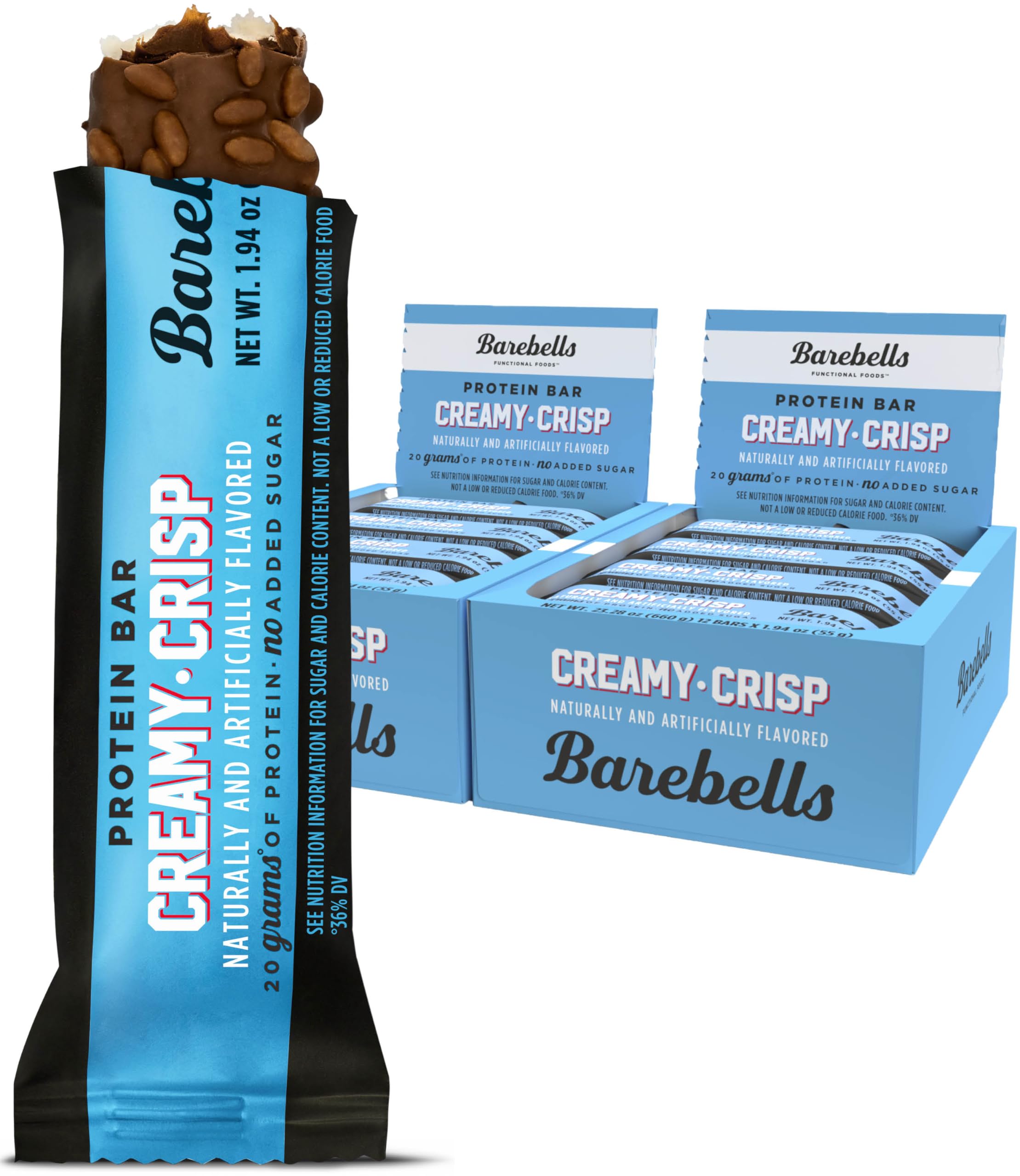 Barebells Creamy Crisp Protein Bars - 12 Count (Pack of 2) | 20g High Protein, Low Sugar (1g) Chocolate Snack Bars | Perfect for On-the-Go, Post-Workout & Breakfast | High Protein Snacks for Fitness & Weight Loss