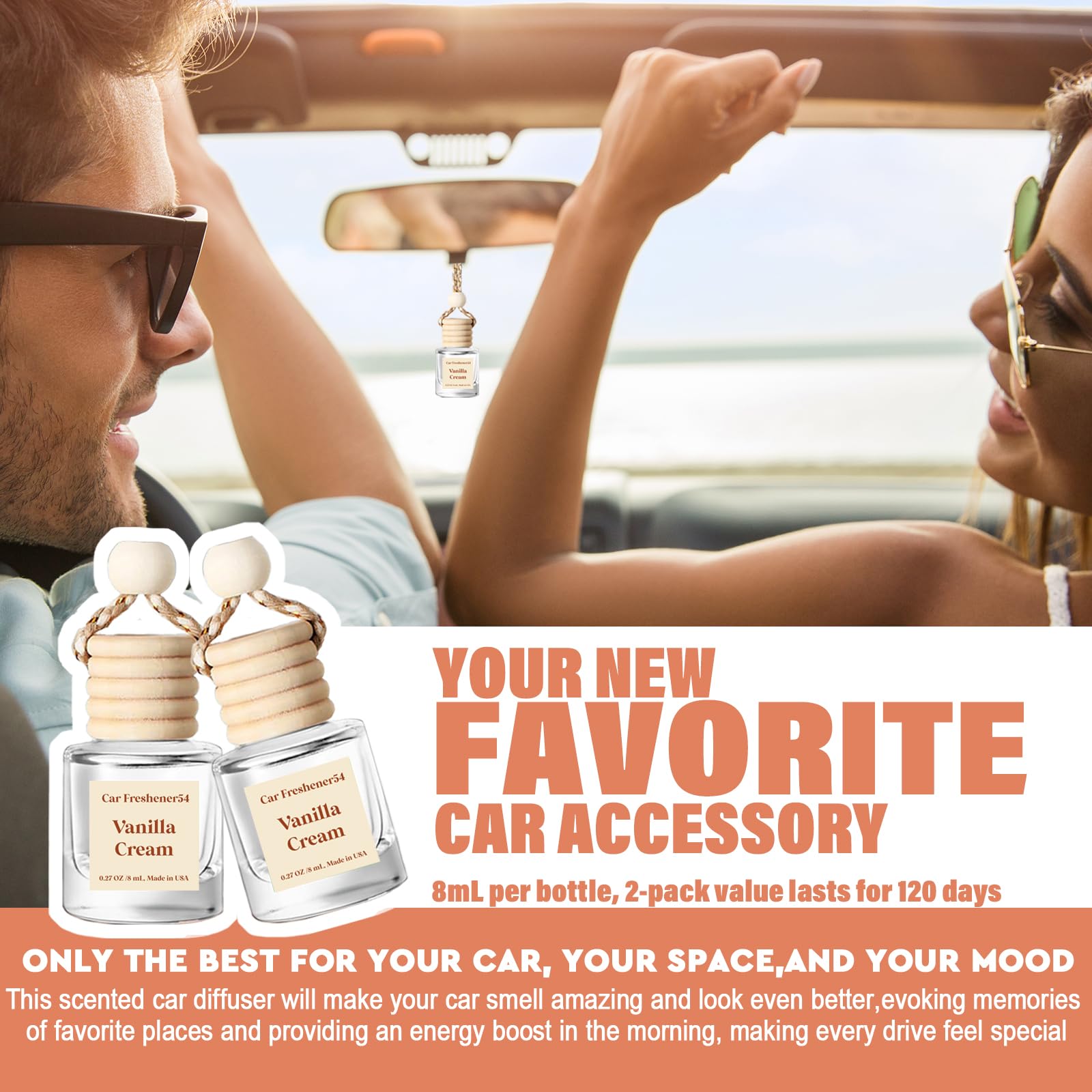 HoogaLife 2 Pack Car Air Freshener Diffuser - Long Lasting Vanilla Cream Fragrance Oil (45+ Days) | Hanging Air Freshener for Car, Home & Office | Made in USA | Perfect for Daily Commute, Road Trips & Small Spaces