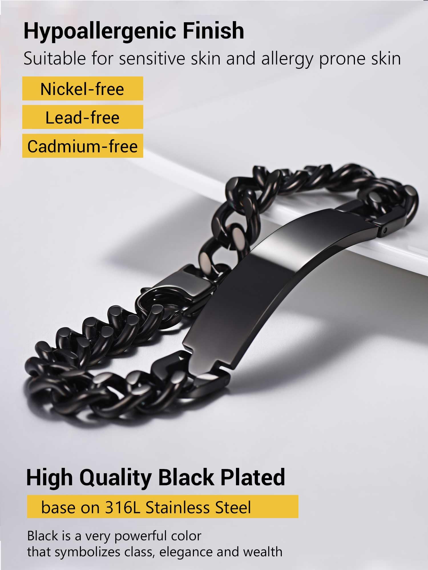 PROSTEEL Personalized Stainless Steel Bracelets for Men & Women - Custom Engraved Name, Date, Initial, Quote - Adjustable 7.5