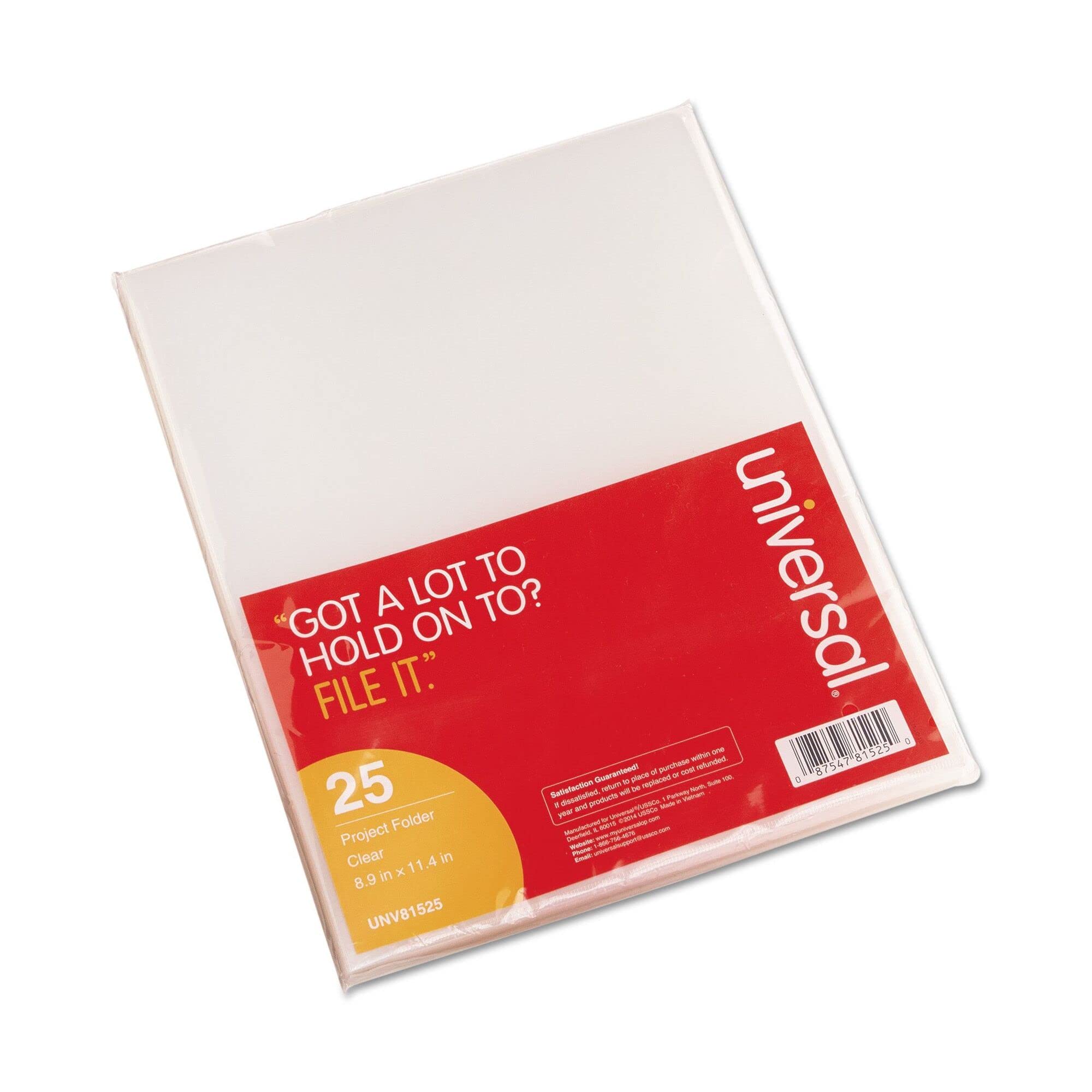 Universal 81525 Clear Poly Project Folders - Letter Size, Pack of 25 - Perfect for Office, School & Document Organization