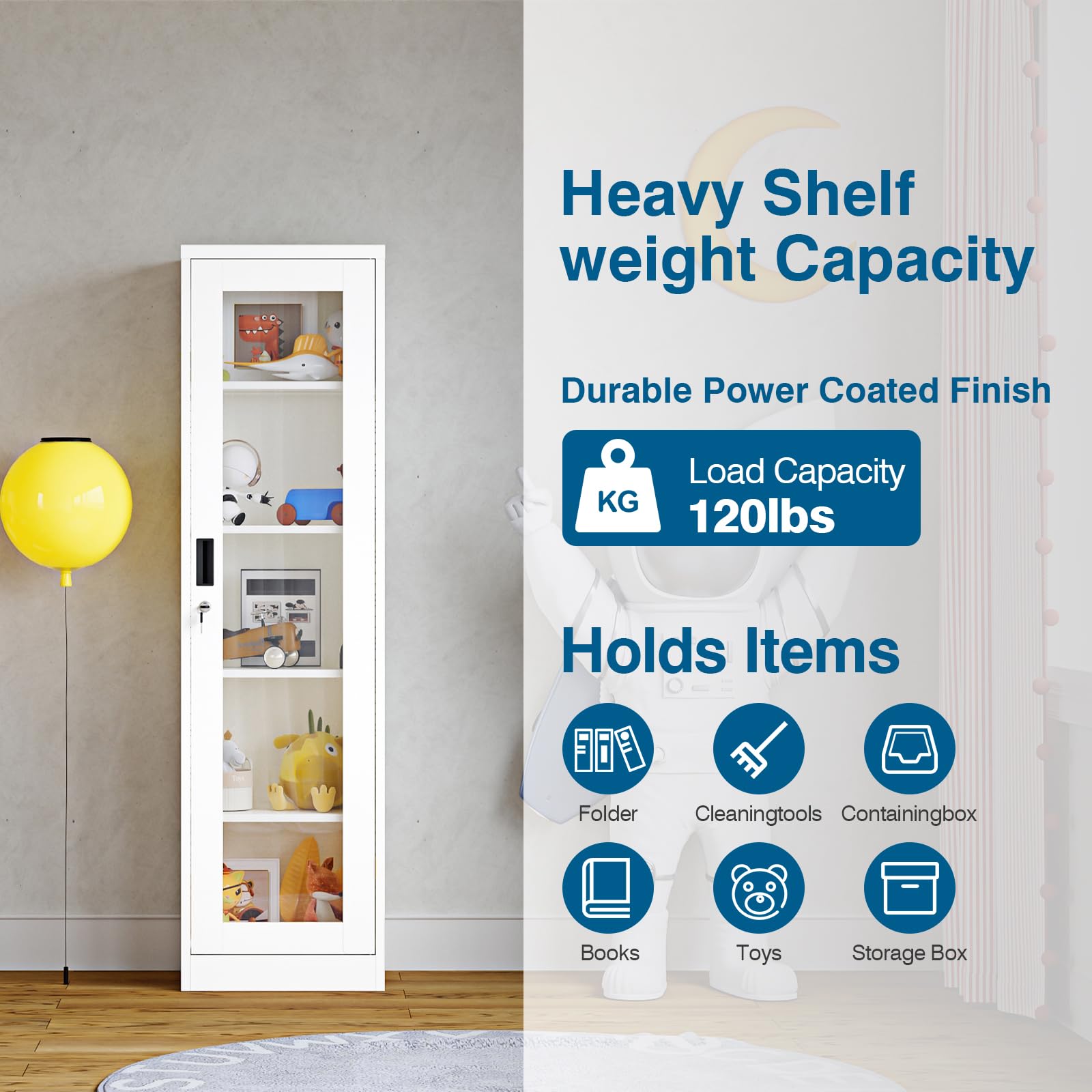 Glass Door Display Cabinet with 4 Adjustable Shelves - Locking Curio Cabinet for Home, Office, Clinic & Pantry - White Modern Storage Solution (Assembly Required) - Perfect for Showcasing Collectibles, China & Home Decor