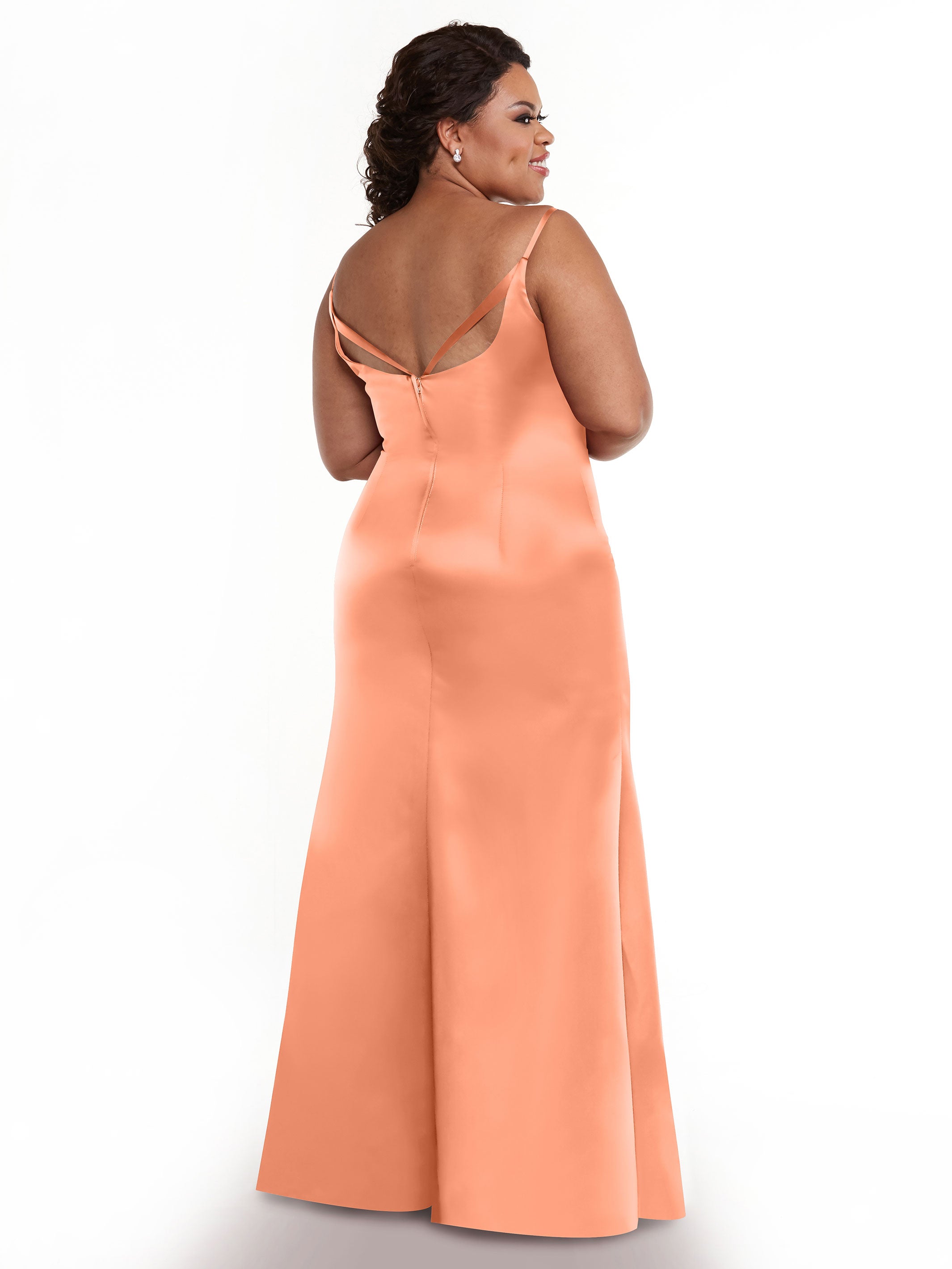 Elegant 80132 Fit and Flare Satin Bridesmaid Dress with High Slit - Perfect for Weddings, Prom, and Formal Events