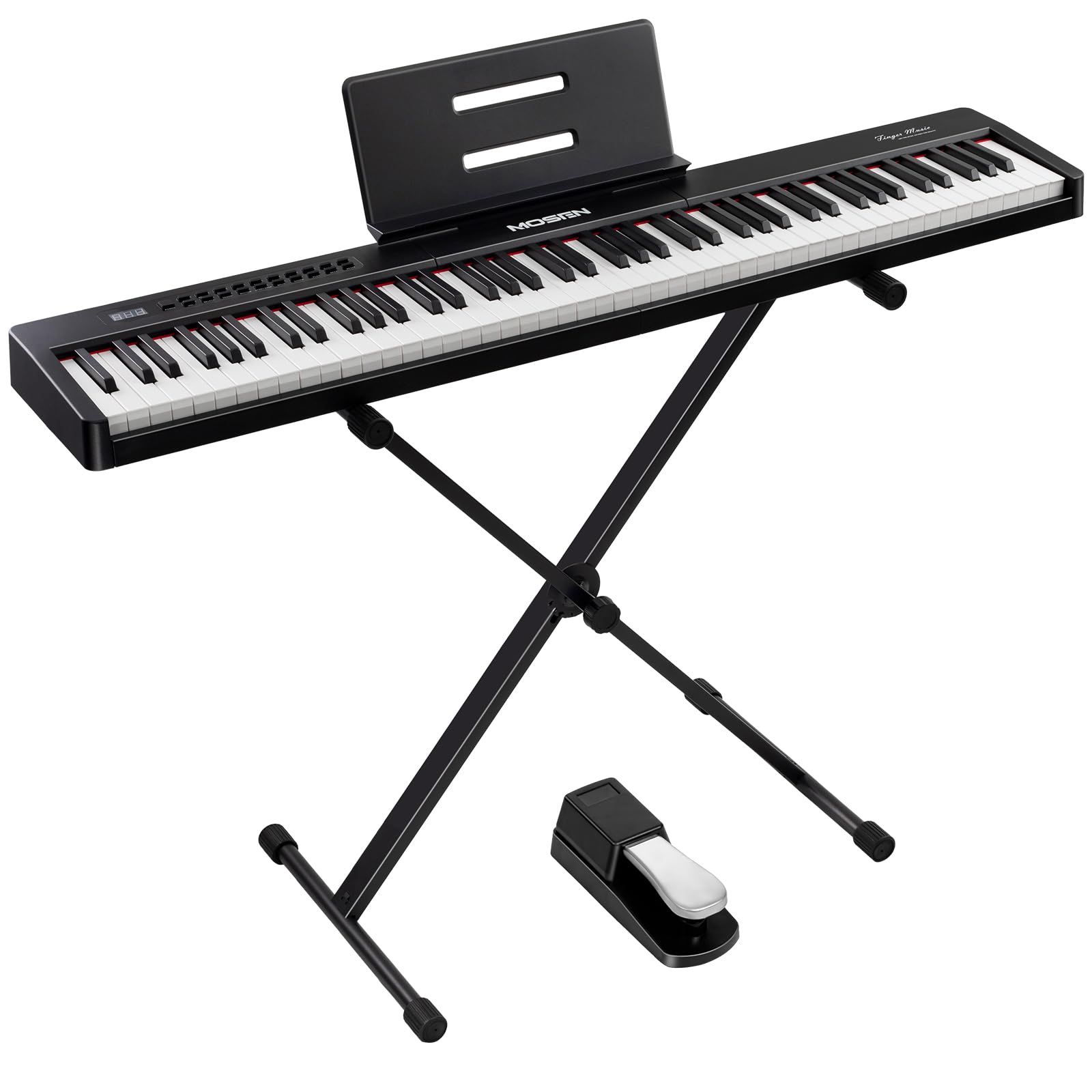 MOSEN 88-Key Digital Piano Keyboard with Semi-Weighted Keys - Professional Double Keyboard with LED Display, 380 Tones, 128 Rhythms & 88 Demo Songs - Includes Piano Lessons, Keyboard Stand & Sustain Pedal (MSP-45BK, Black) - Perfect for Home Practice, Music Education & Live Performances