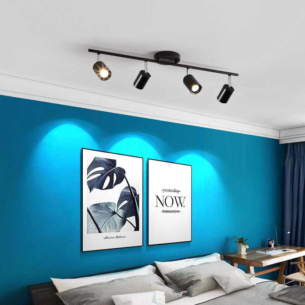 Modern 4-Light Track Lighting Fixtures - Adjustable 4-Way GU10 Ceiling Spotlight with Rotatable Heads for Kitchen, Living Room & Retail Spaces (Bulbs Not Included, Black)