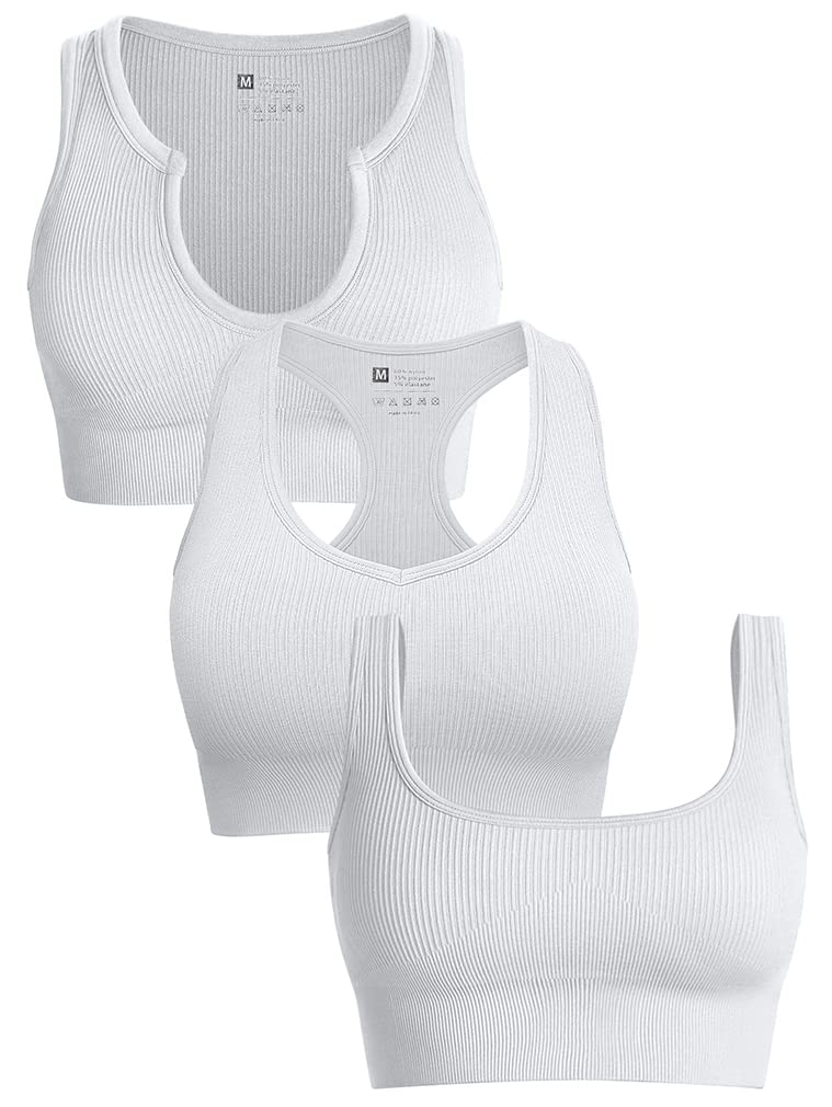 GXIN Women's 3-Piece Sleeveless Ribbed Crop Top Set - Workout Tank Tops & Sports Bra for Yoga, Gym & Summer Outfits