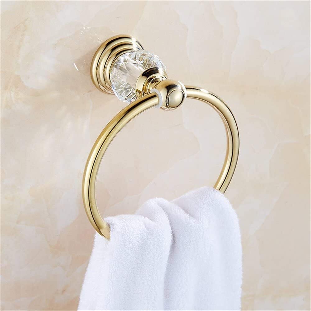 Gold Crystal Towel Ring Holder - Durable Metal Alloy Wall Mount for Bathroom Decor