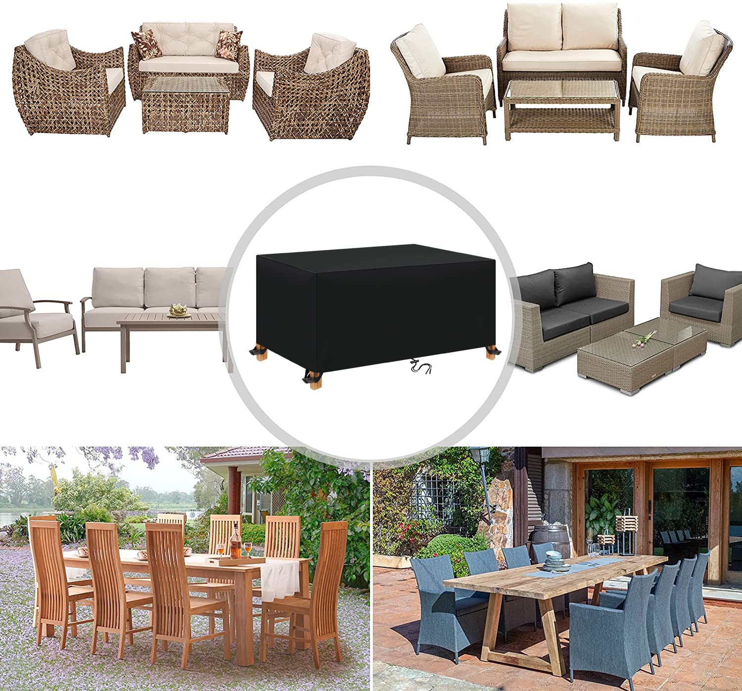 Waterproof 600D Oxford Fabric Patio Furniture Covers - Outdoor Weatherproof Table & Couch Cover for Deck, Lawn, Backyard (86