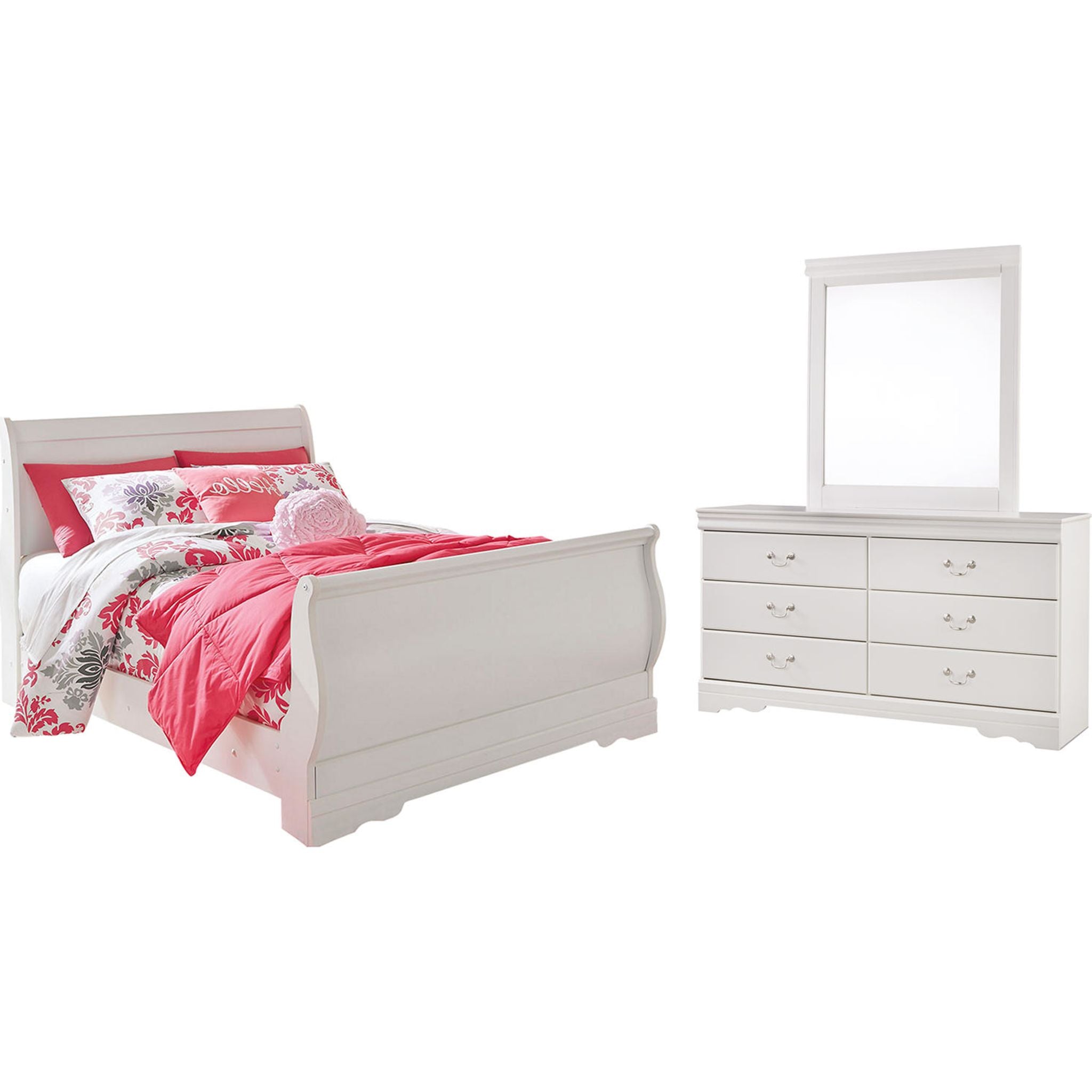 Anarasia 5-Piece Sleigh Bedroom Set - Queen Size Bed Frame, Nightstand, Dresser & Mirror - Classic Wooden Bedroom Furniture for Home Decor | Perfect for Master Bedroom, Guest Room & Apartment