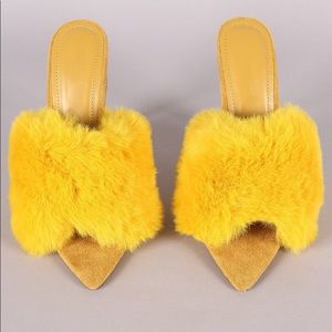Penelope Fur Stiletto Mules - Women's Luxury Faux Fur Slide Heels for Party, Wedding & Evening Wear - Comfortable High Heel House Slippers for Indoor/Outdoor Use