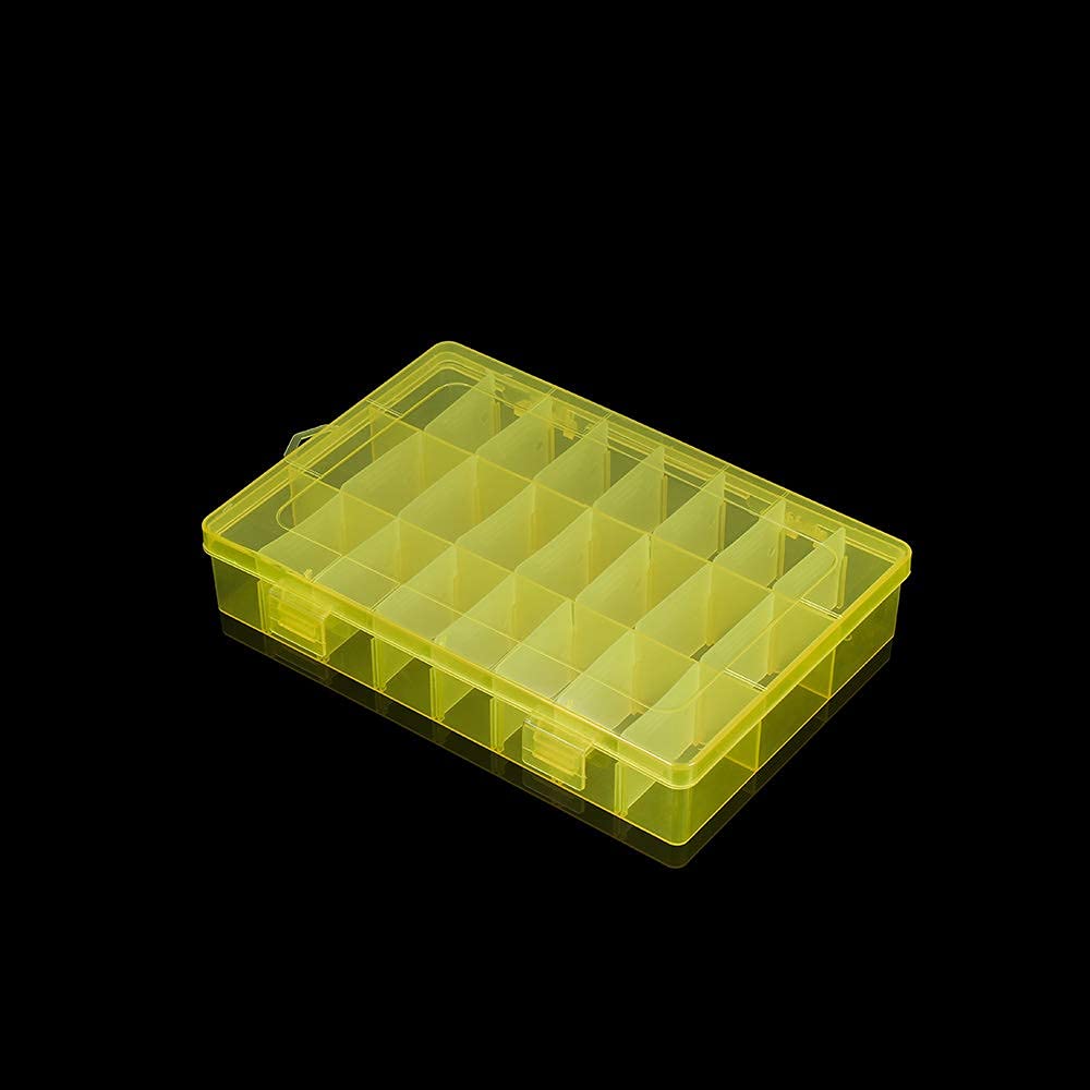24 Grids Adjustable Plastic Jewelry Beads Storage Box - Organizer Case for Earring Making, DIY Crafts & Jewelry Display (Yellow) - Perfect for Beading Supplies, Small Accessories & Craft Room Organization
