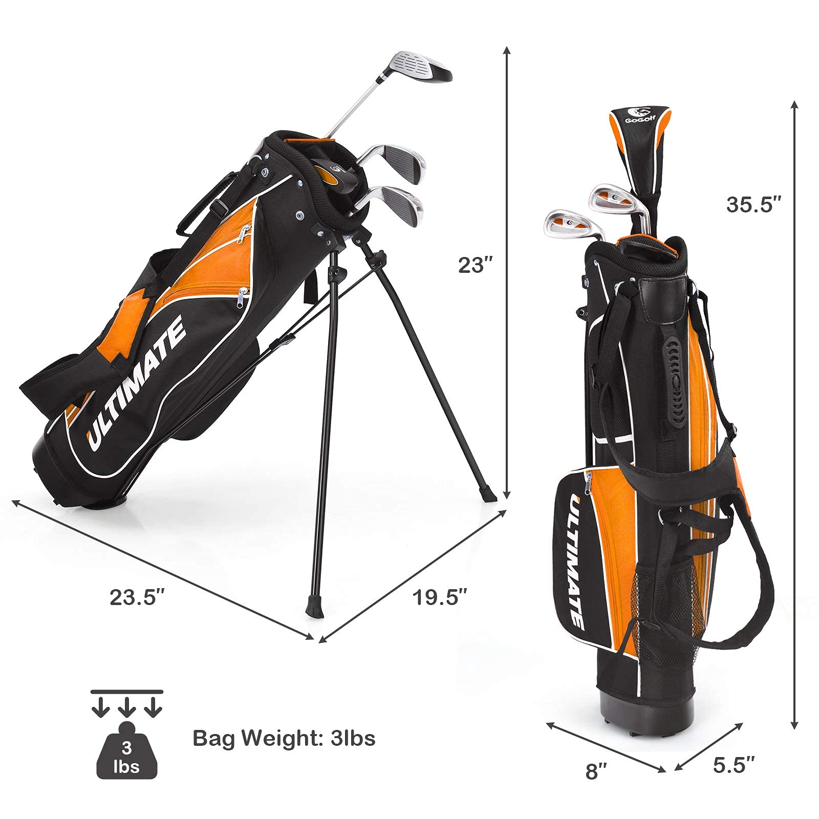 **Premium Kids Golf Club Set with Stand Bag - 3# Wood, 7# & 9# Irons, Putter, Head Covers & Rain Hood - Right-Handed Youth Golf Clubs for Boys & Girls Ages 8-10 (Orange) - Perfect for Junior Golf Training & Backyard Practice**