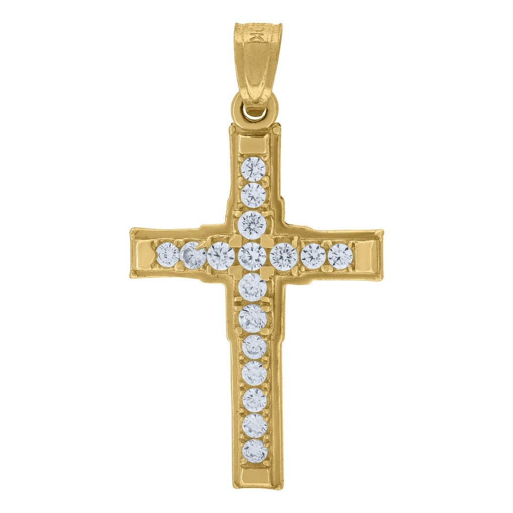10K Two-Tone Gold Men's & Women's Cubic Zirconia (CZ) Cross Pendant Necklace - 28.7x15.60mm Religious Jewelry Gift - Perfect for Baptism, Confirmation, Christmas & Everyday Wear