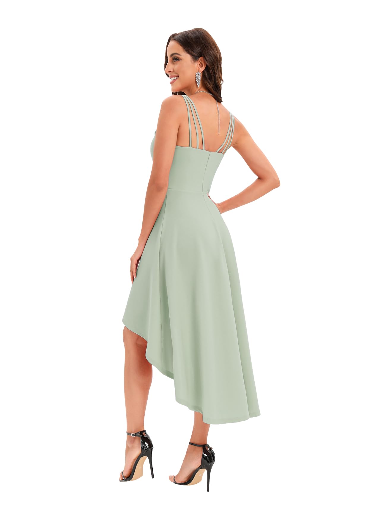 DRESSTELLS Women's Hi-Low Spaghetti Strap Summer Dress - Flowy Flare Cocktail & Wedding Guest Dress for Bridesmaids | Perfect for Beach Parties, Date Nights & Formal Events