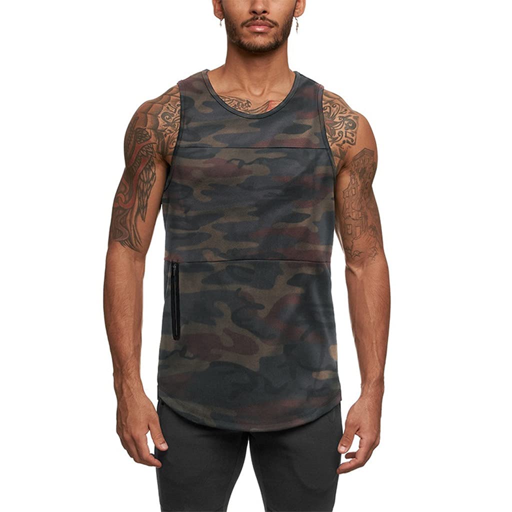 HTKLCZ Men's Bodybuilding Tank Top - Gym & Fitness Sleeveless Shirt, Cotton Athletic Undershirt for Workout & Training - Red Camouflage (Size XL) - Perfect for Bodybuilding, Weightlifting & Summer Sports