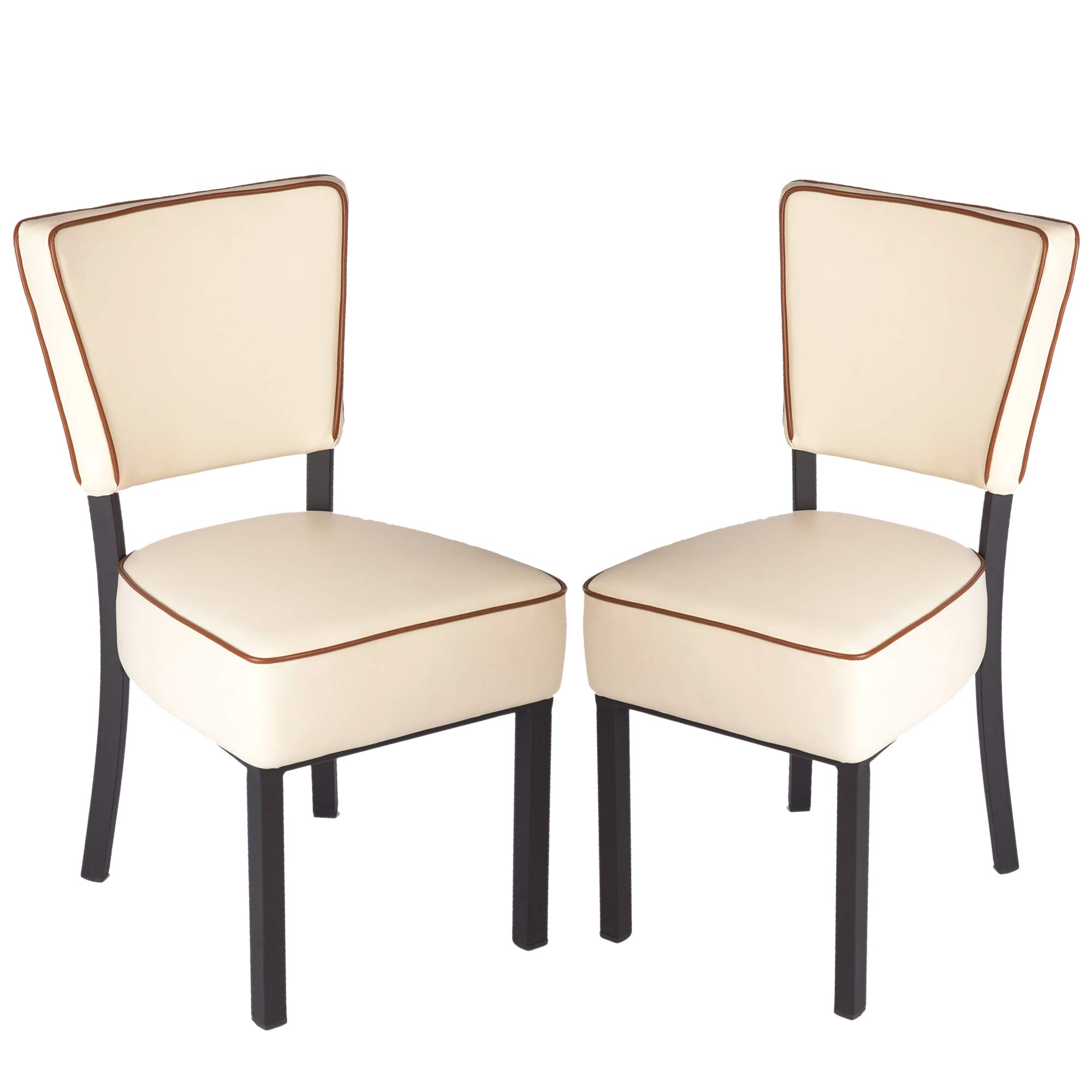 2 Pack Upholstered Dining Chairs - 18 Inch Back Height PU Leather Padded Seats with Sturdy Steel Legs in Beige | Perfect for Kitchen, Dining Room, Restaurant and Office Use