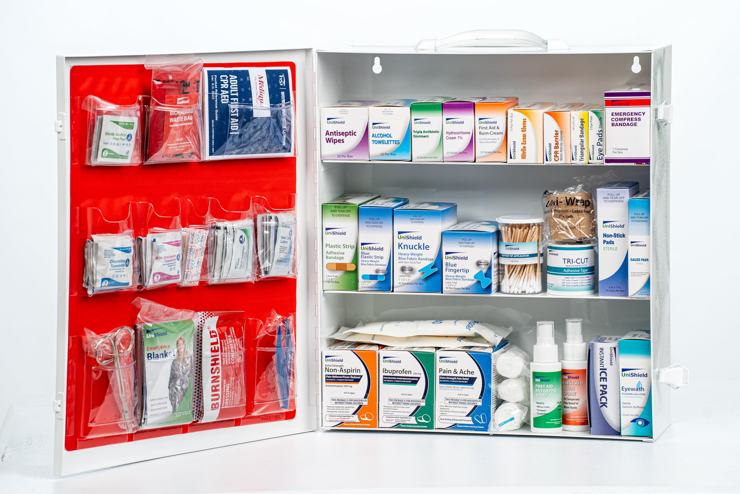 Wall Mount Metal First Aid Cabinet for Restaurants - Class A with Tablets & 3 Shelves | Commercial Kitchen, Office, School Emergency Safety Storage