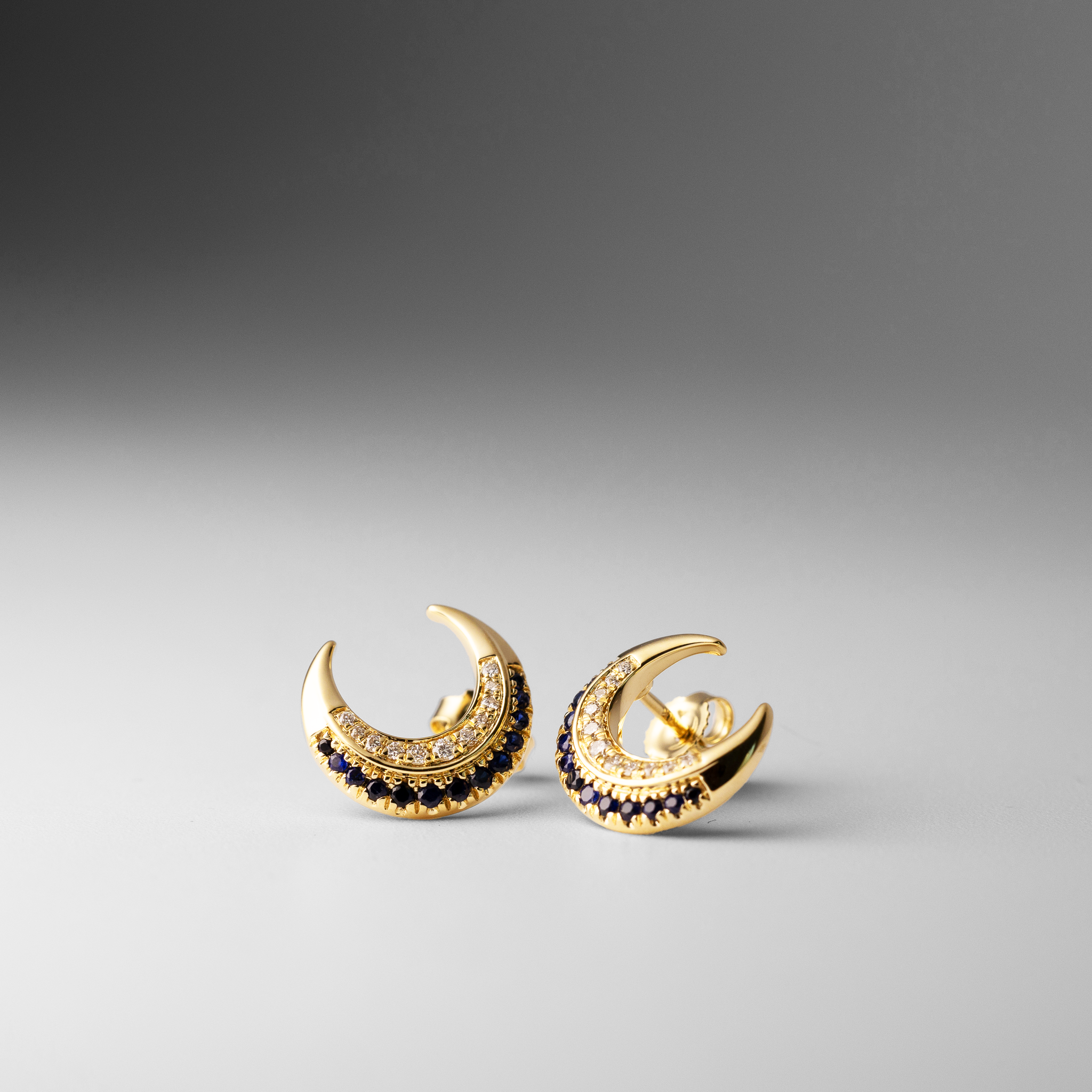 Gold Polished Moon Sapphire and Diamond Post Earrings - Model EM6847 SA 011 YA - Elegant Jewelry for Weddings, Parties & Special Occasions